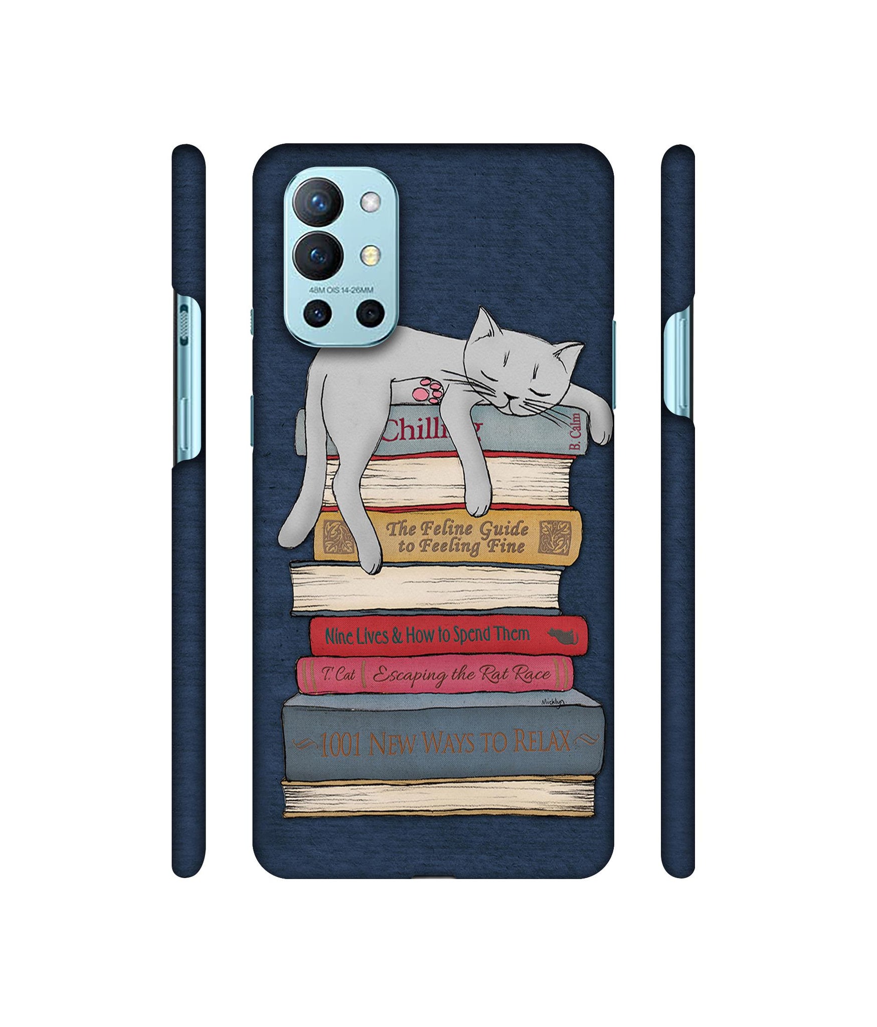 Cat Sleeping On The Books Designer Hard Back Cover for OnePlus 9R