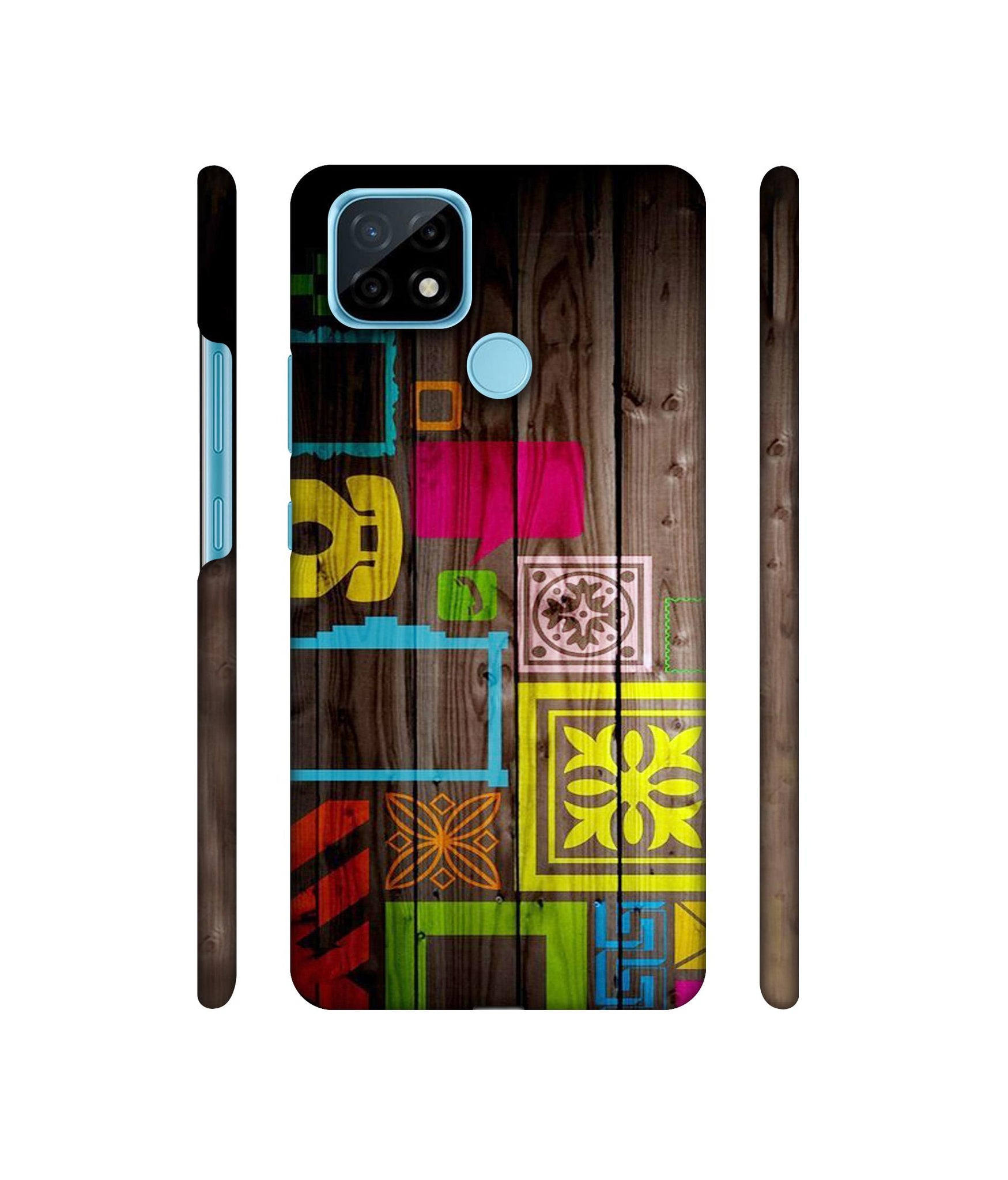 Stamps on Wooden Texture Designer Hard Back Cover for Realme C21