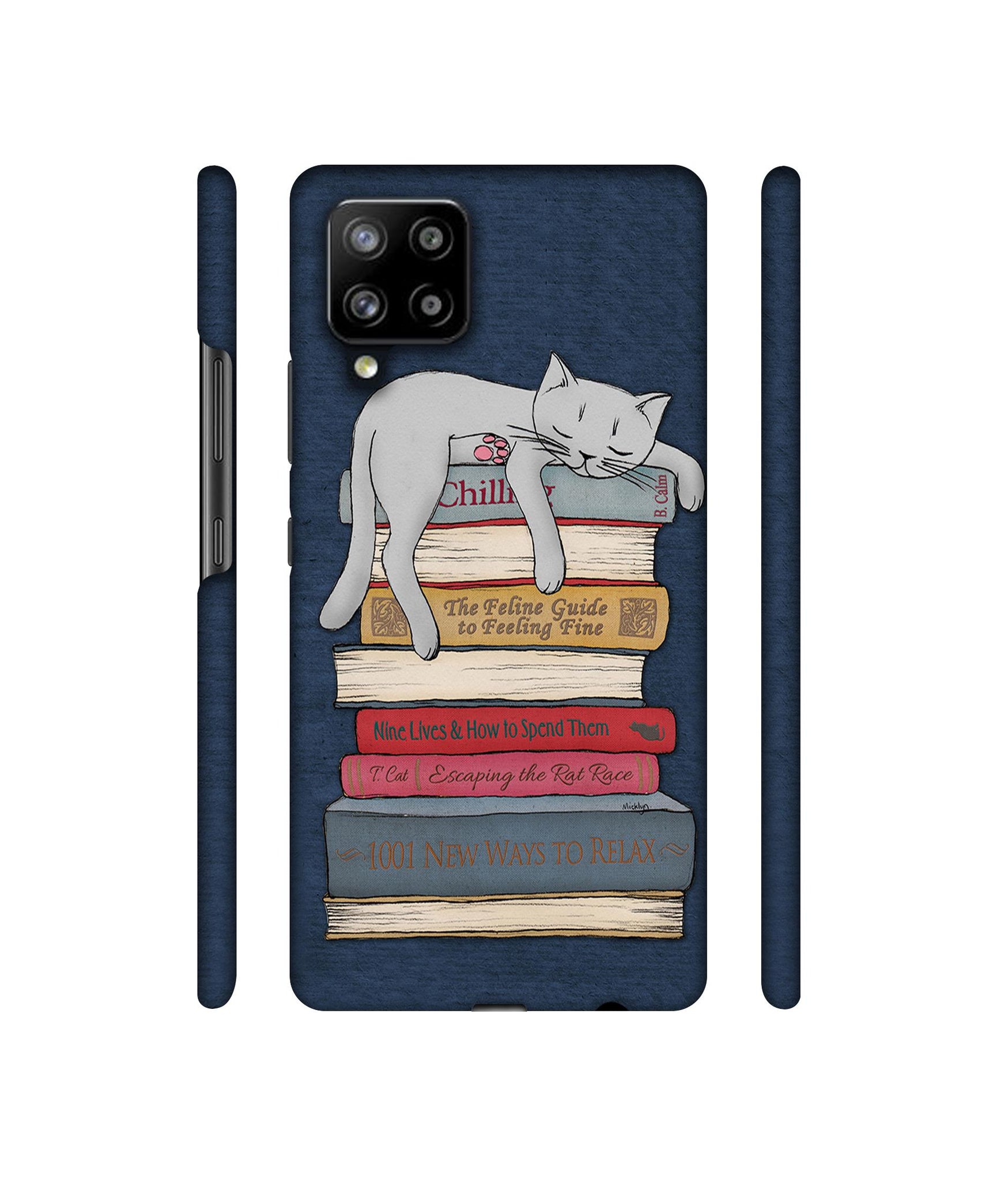 Cat Sleeping On The Books Designer Hard Back Cover for Samsung Galaxy M42 5G / A42 5G