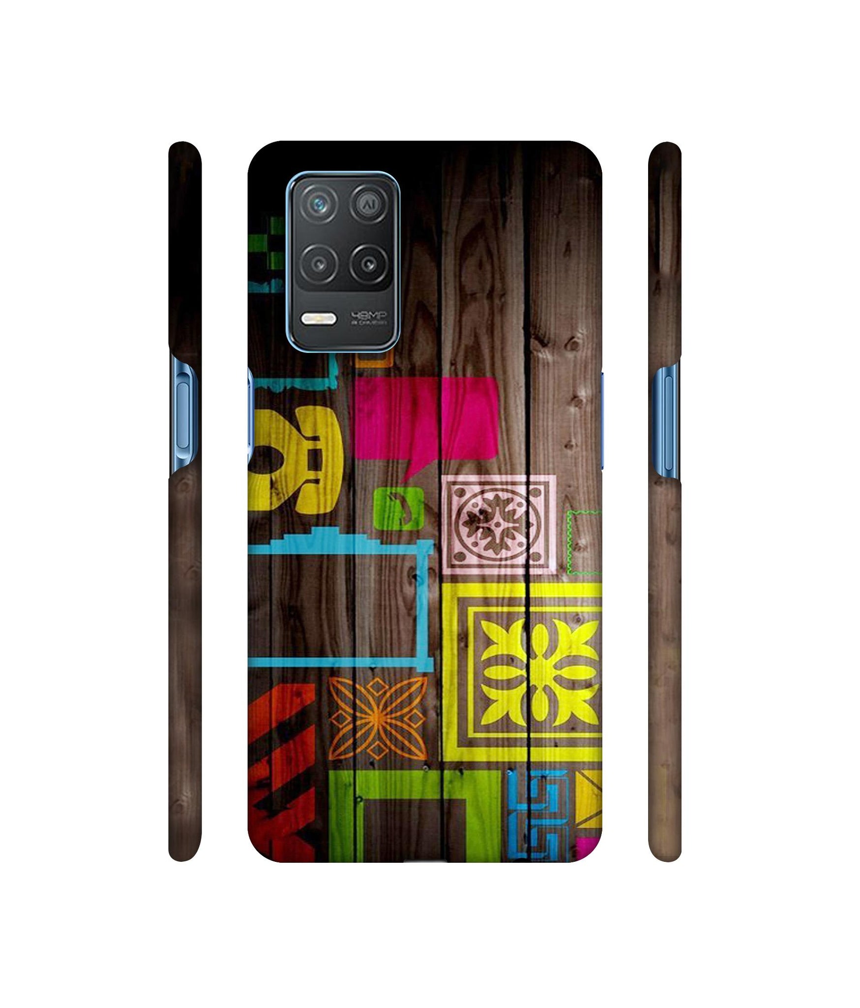 Stamps on Wooden Texture Designer Hard Back Cover for Realme 8 5G / Realme 8s 5G