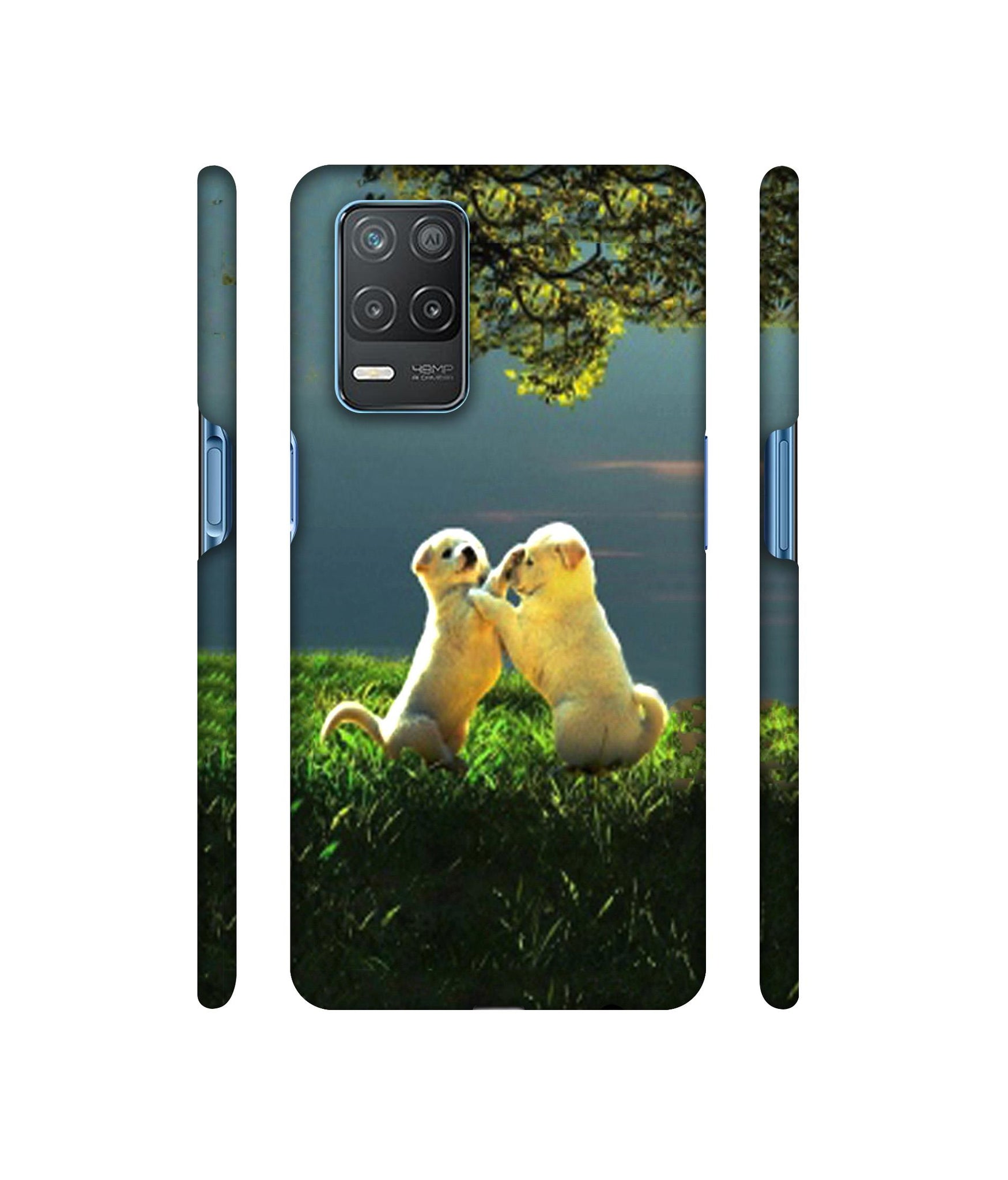 Puppy Couple Play Kids Nature Designer Hard Back Cover for Realme 8 5G / Realme 8s 5G