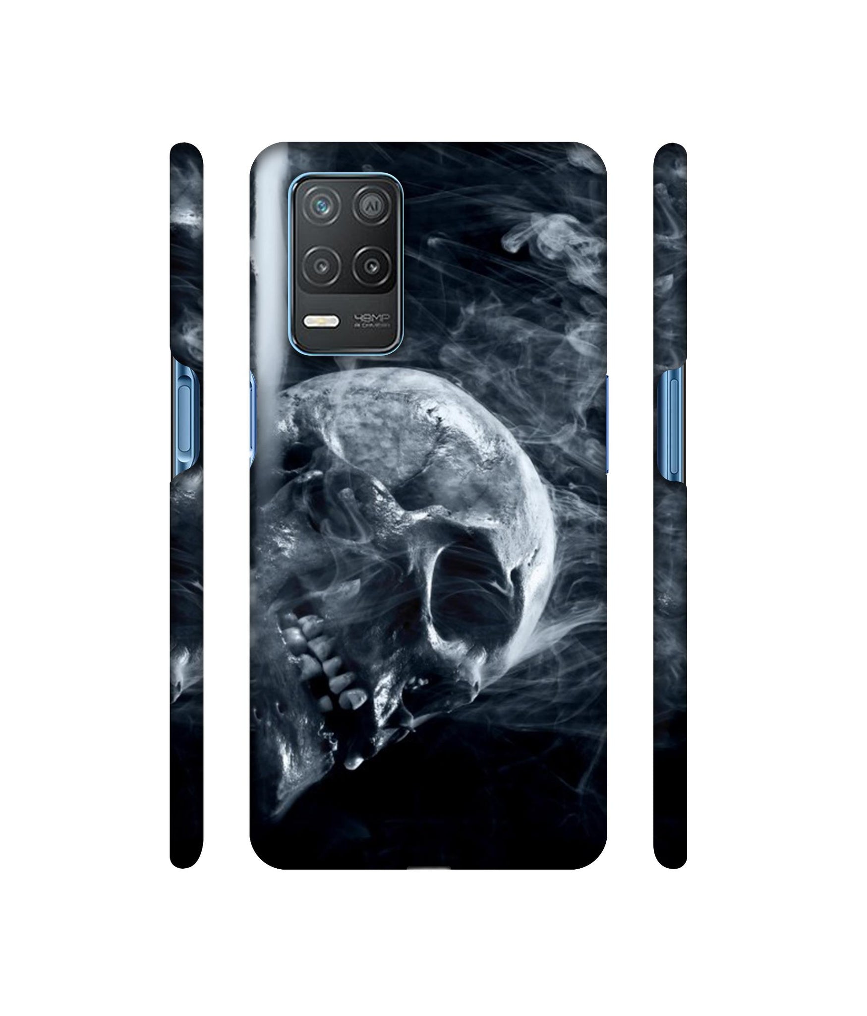Skull Smoke Blue Scary Death Designer Hard Back Cover for Realme 8 5G / Realme 8s 5G