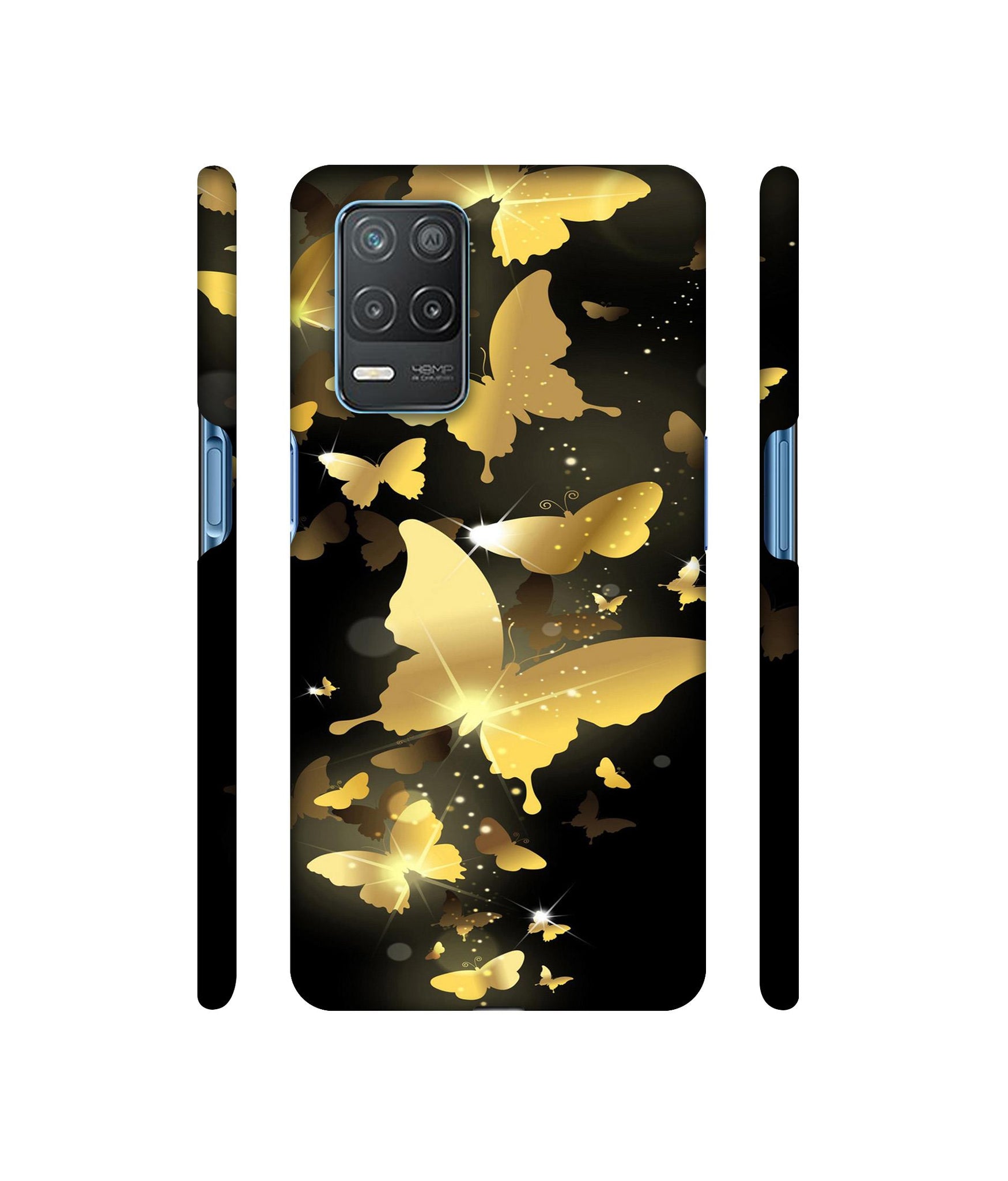 Golden Butterfly Pattern Designer Hard Back Cover for Realme 8 5G / Realme 8s 5G