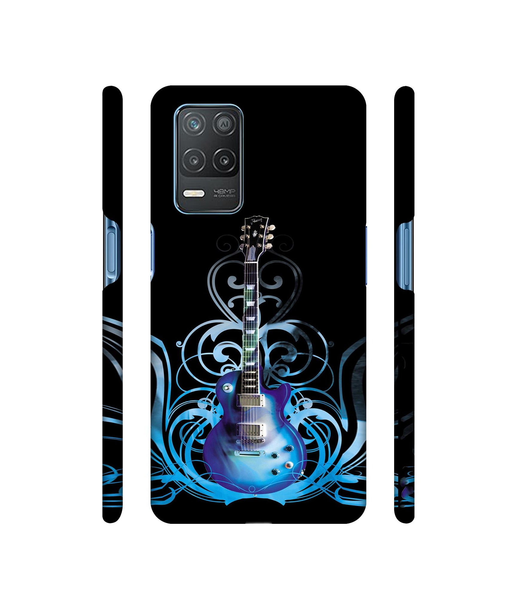 Guitar In Blue Pattern Designer Hard Back Cover for Realme 8 5G / Realme 8s 5G