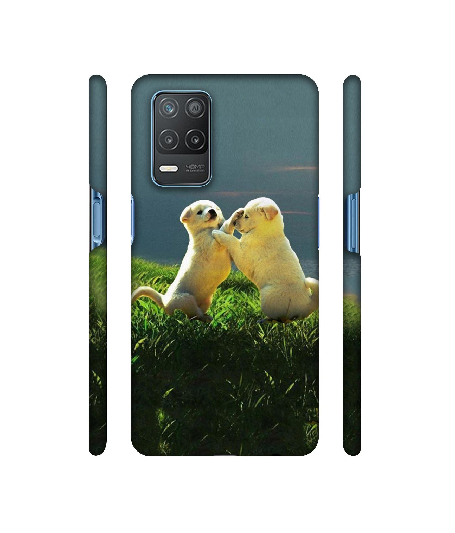 Puppy Couple Sunset Designer Hard Back Cover for Realme 8 5G / Realme 8s 5G