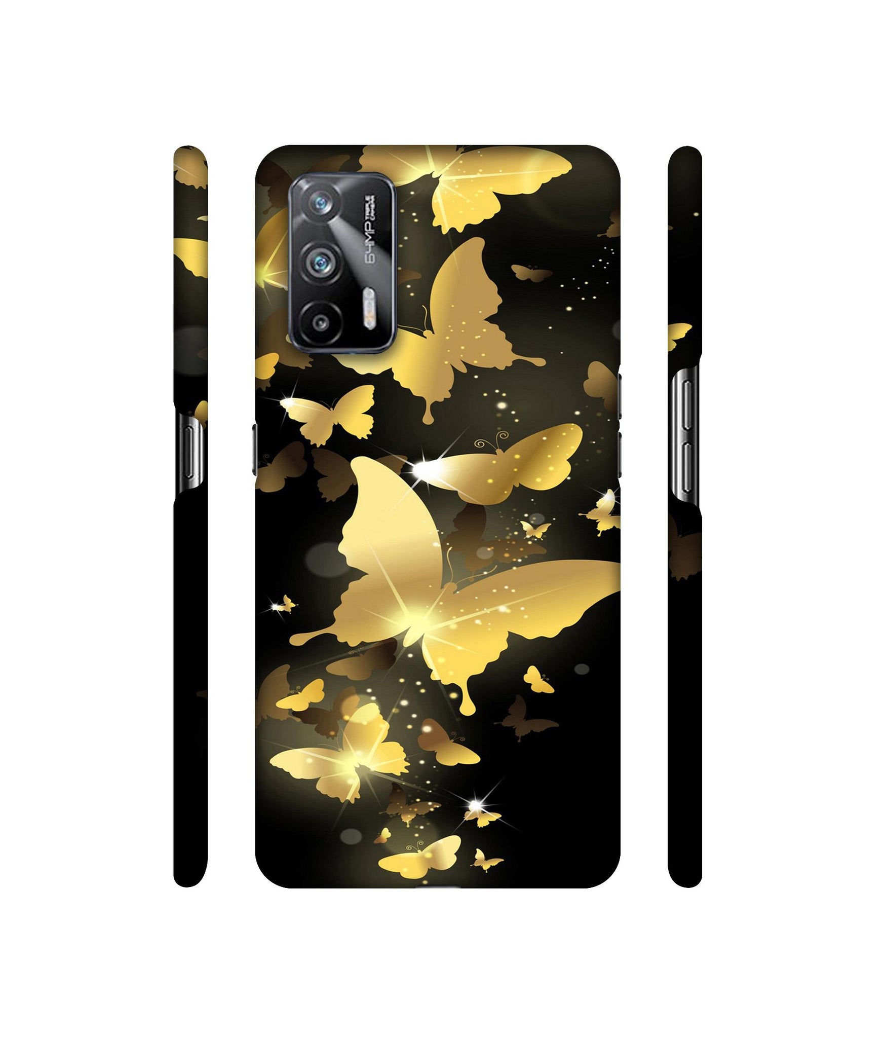 Golden Butterfly Pattern Designer Hard Back Cover for Realme X7 Max 5G / Realme GT 5G