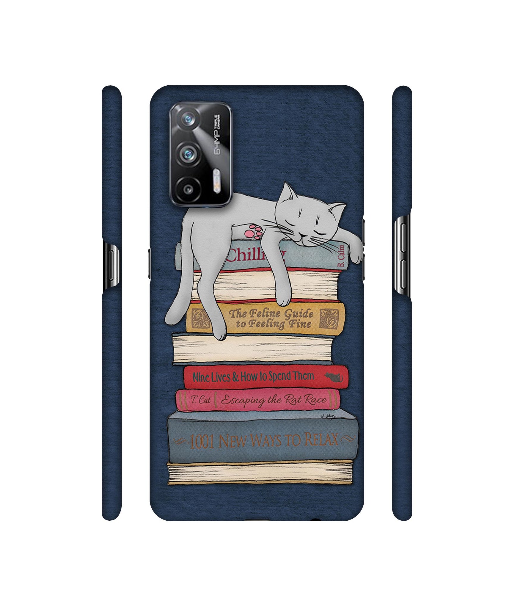 Cat Sleeping On The Books Designer Hard Back Cover for Realme X7 Max 5G / Realme GT 5G