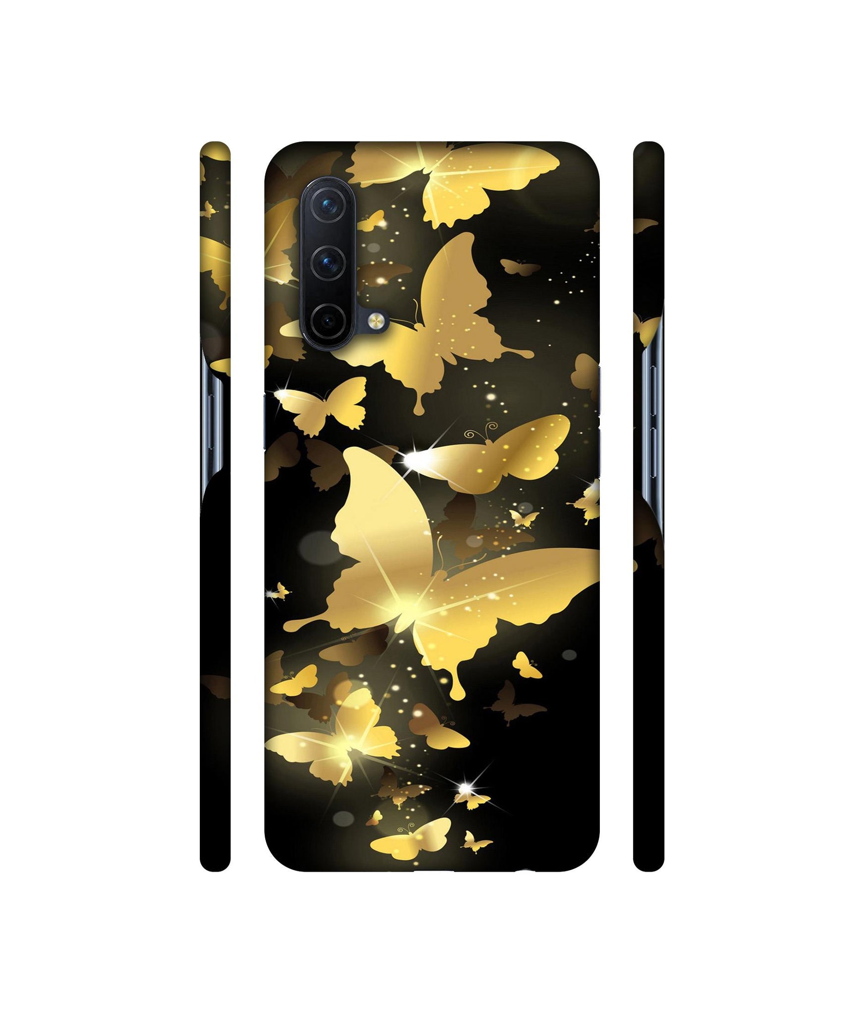 Golden Butterfly Pattern Designer Hard Back Cover for OnePlus Nord CE 5G