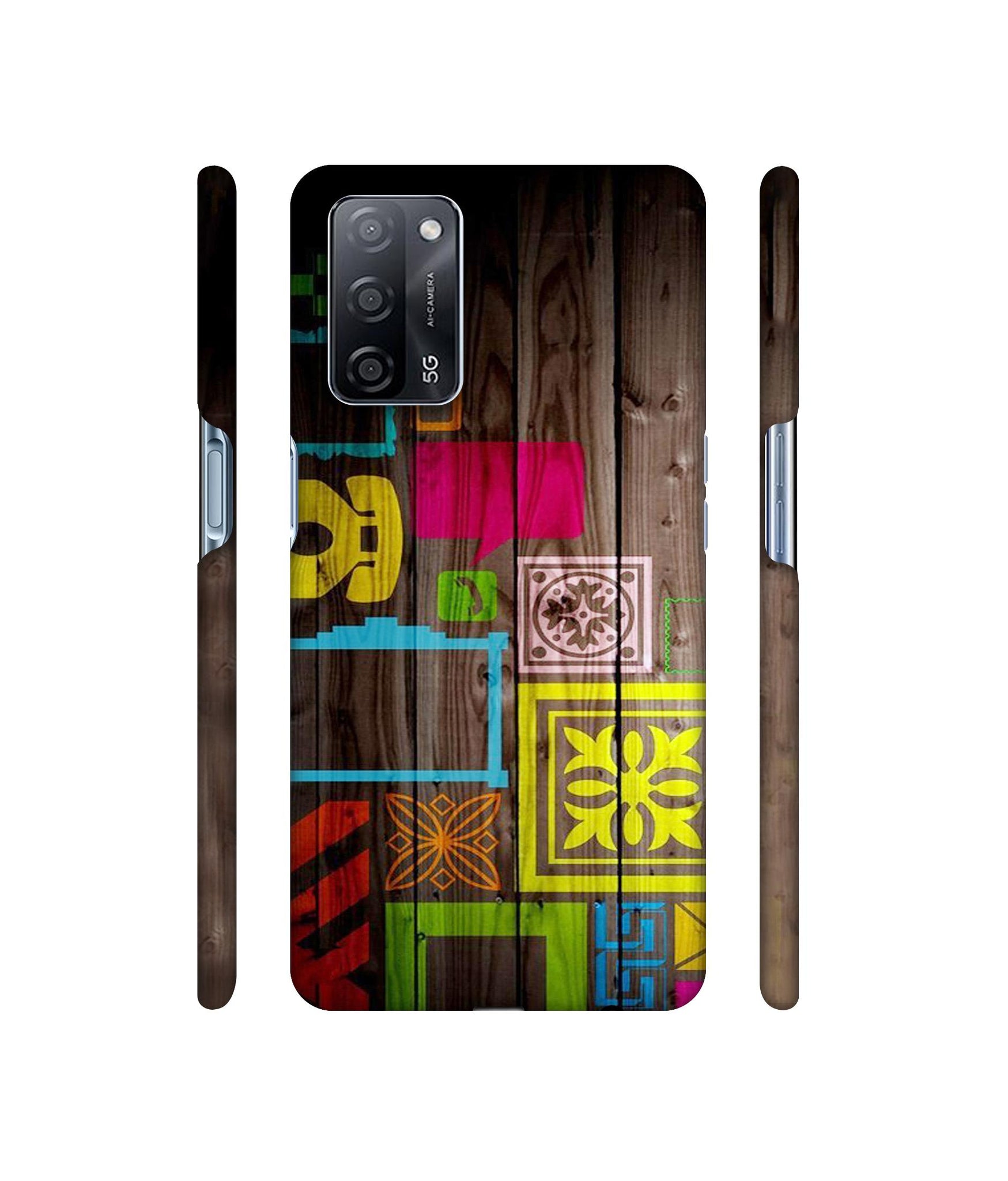 Stamps on Wooden Texture Designer Hard Back Cover for Oppo A53s 5G