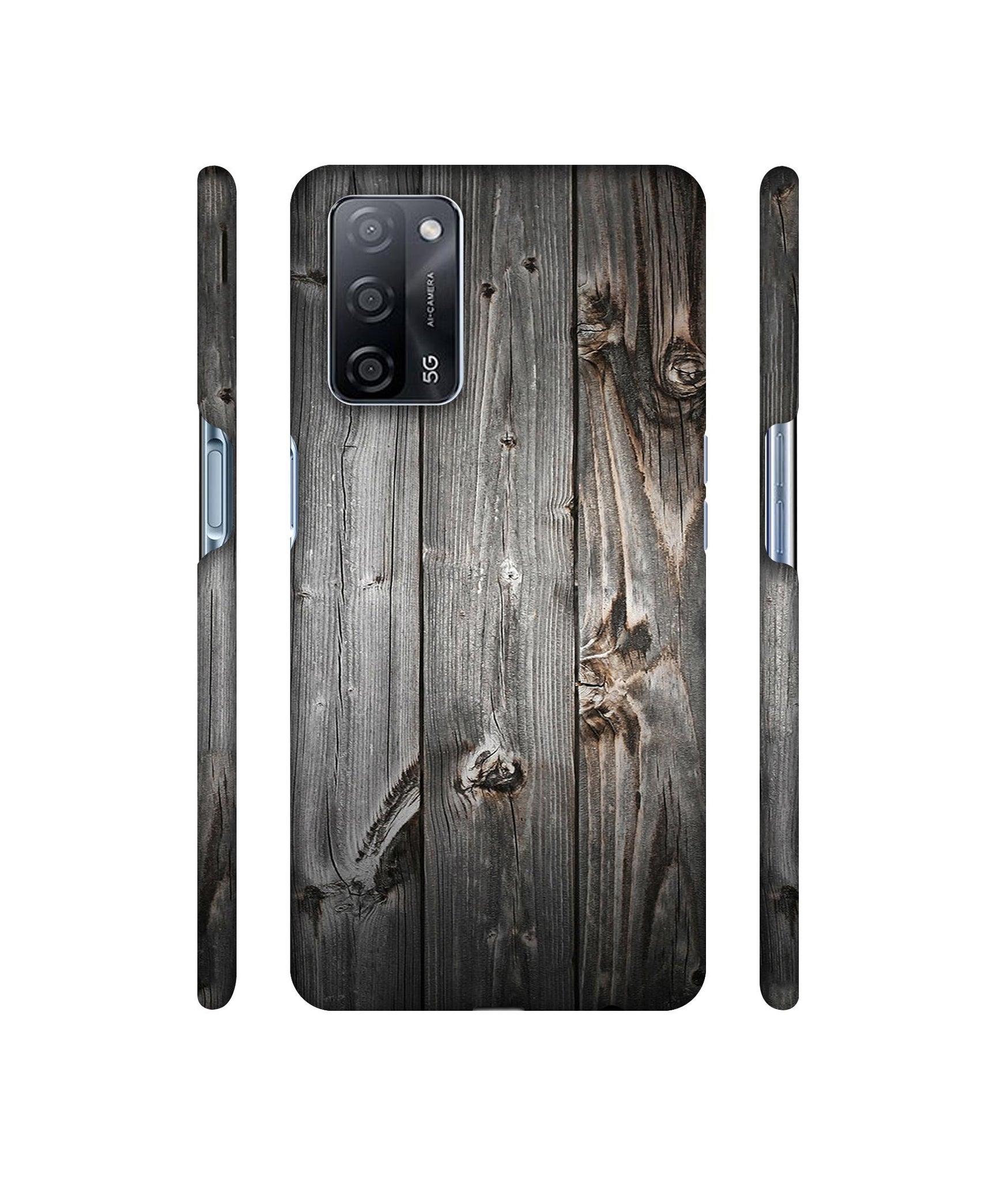 Grey Wooden Texture Designer Hard Back Cover for Oppo A53s 5G