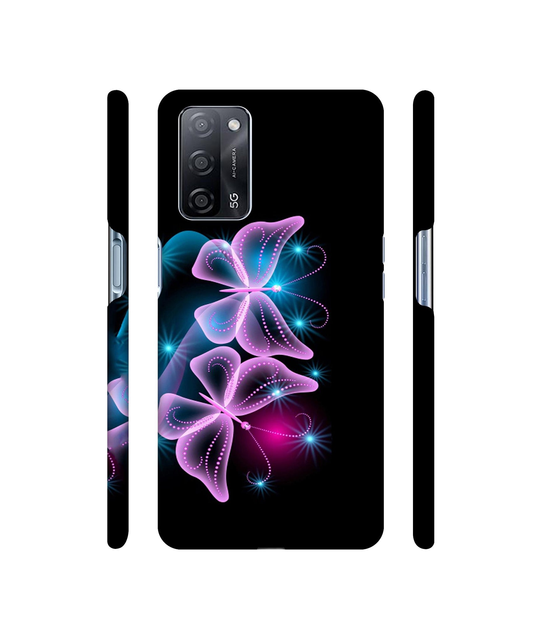 Butterflies Neon Light Designer Hard Back Cover for Oppo A53s 5G