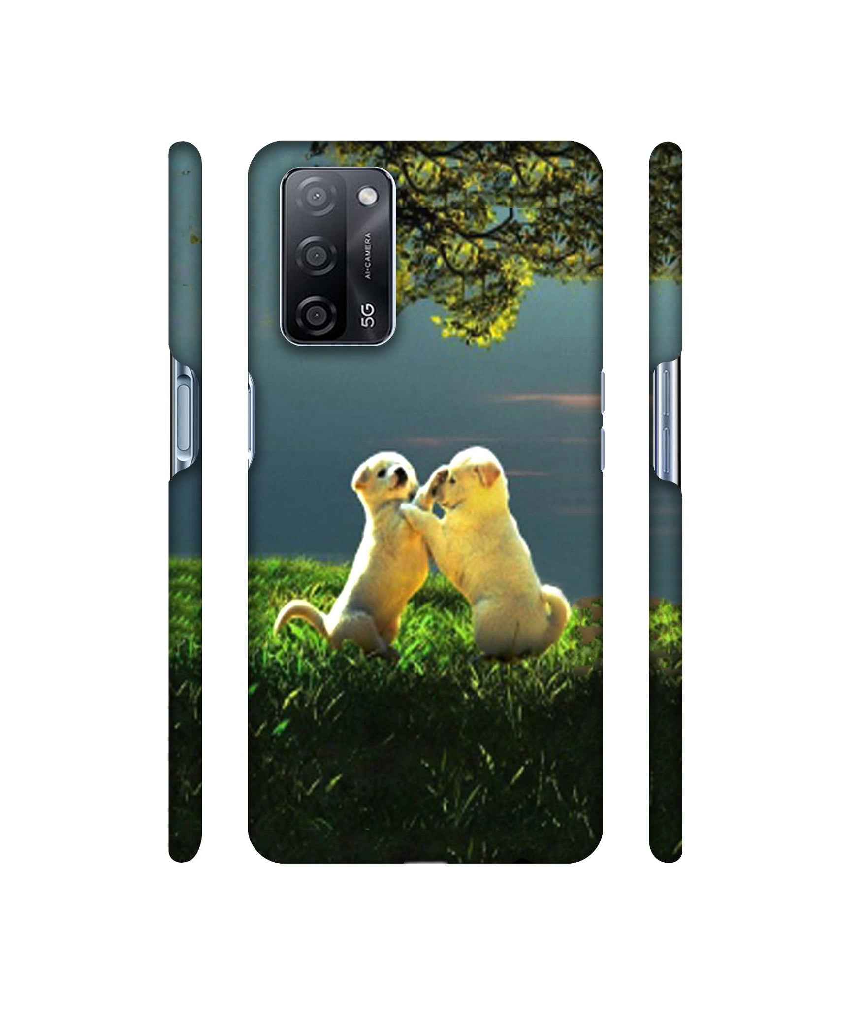 Puppy Couple Play Kids Nature Designer Hard Back Cover for Oppo A53s 5G