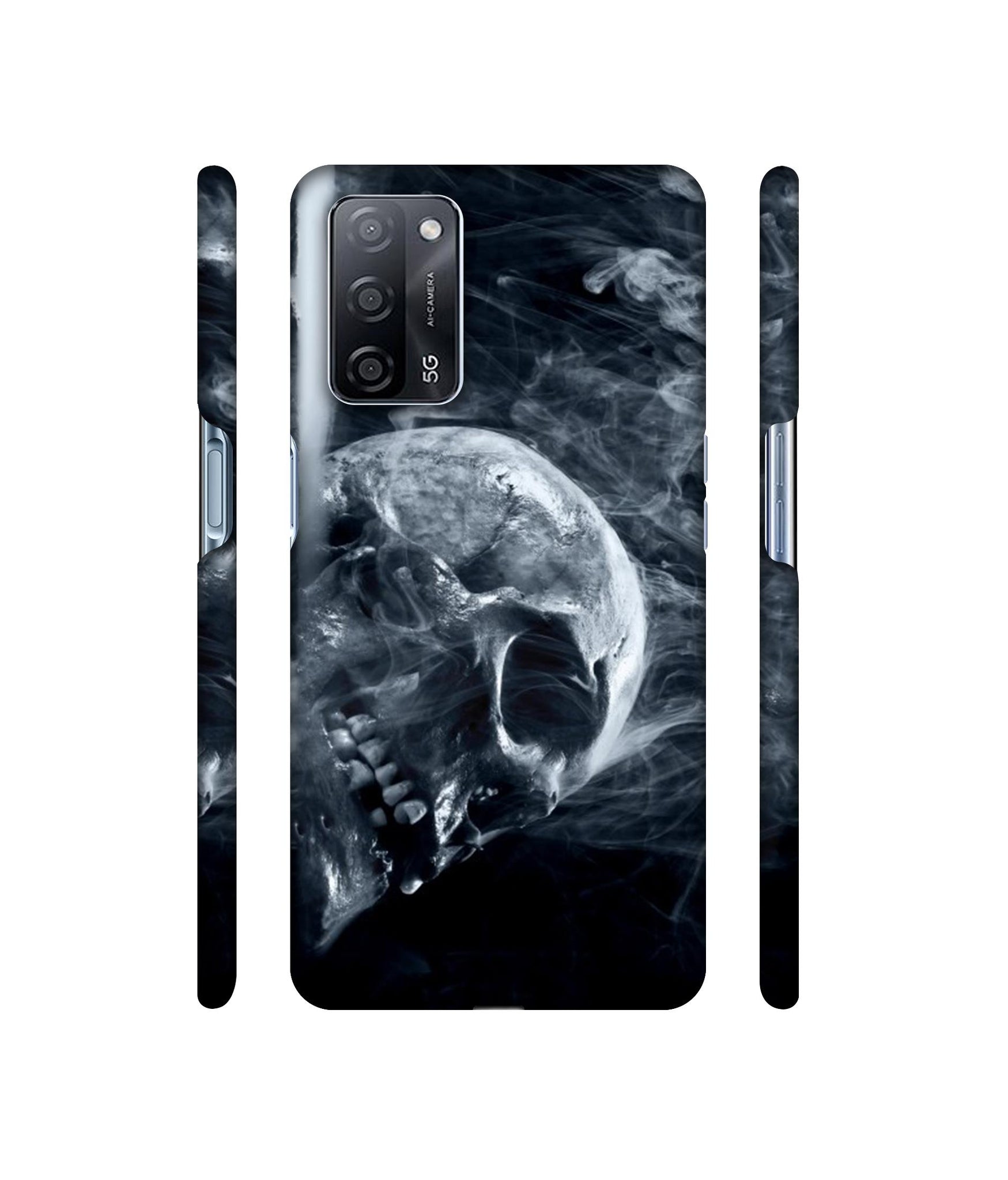 Skull Smoke Blue Scary Death Designer Hard Back Cover for Oppo A53s 5G