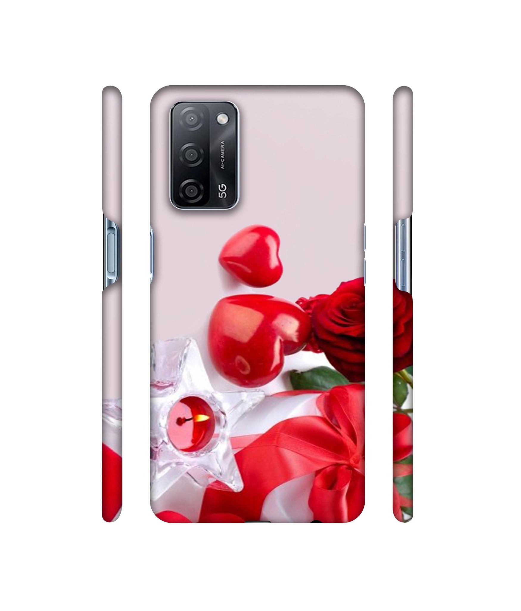 Red Rose Heart Valentines Couple Designer Hard Back Cover for Oppo A53s 5G