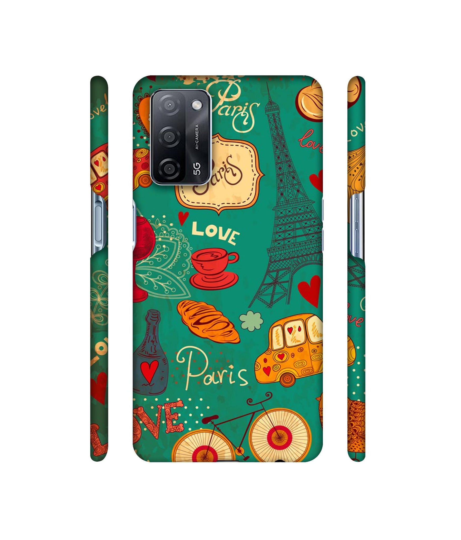 Paris Love Print Designer Hard Back Cover for Oppo A53s 5G