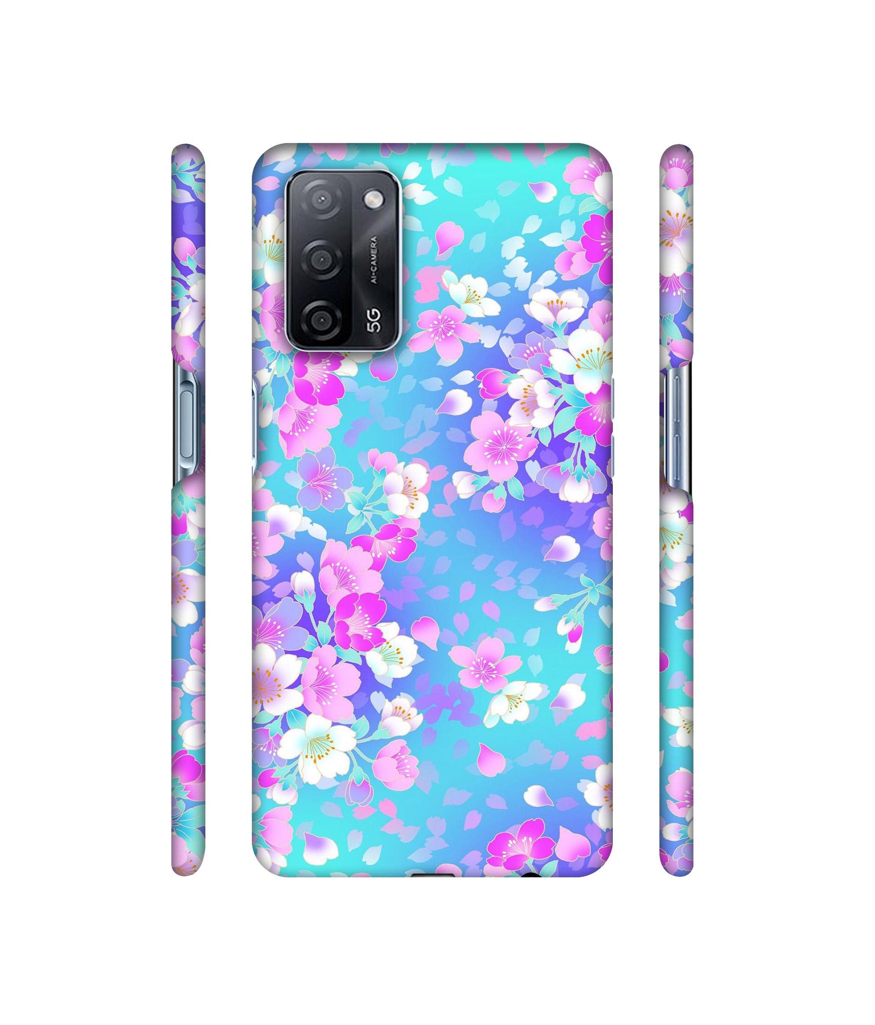 Floral Blue Pattern Designer Hard Back Cover for Oppo A53s 5G