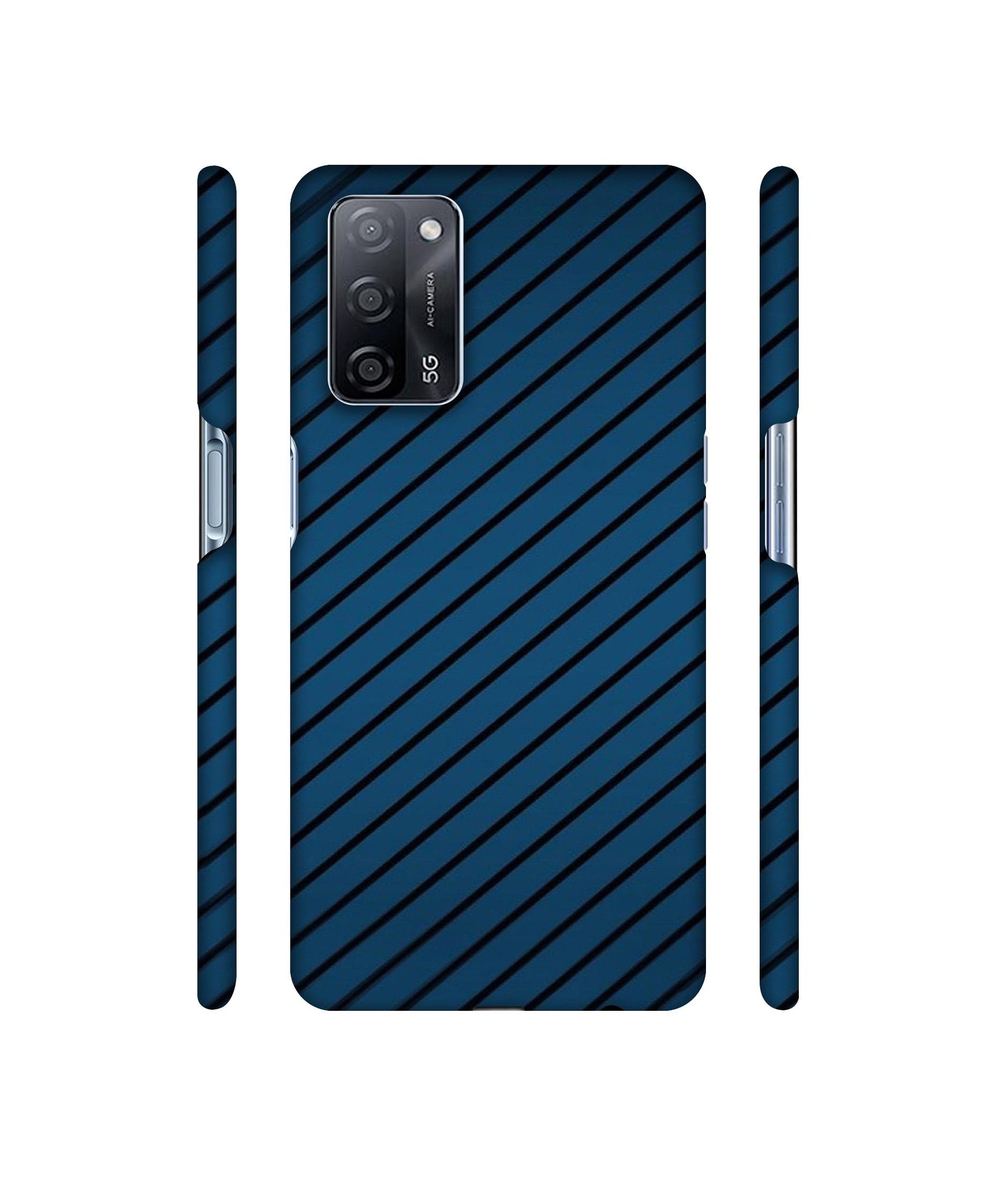 Blue Stripes Designer Hard Back Cover for Oppo A53s 5G