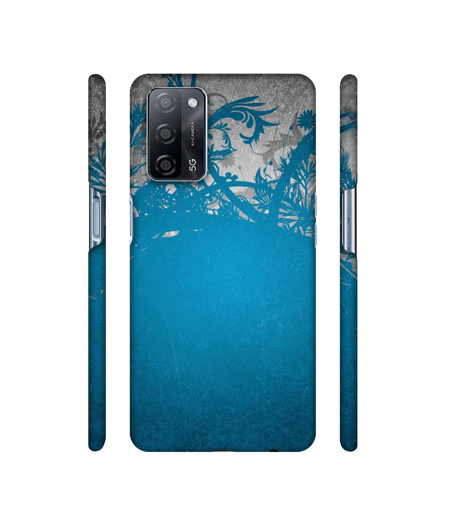 Blue Floral Pattern Designer Hard Back Cover for Oppo A53s 5G