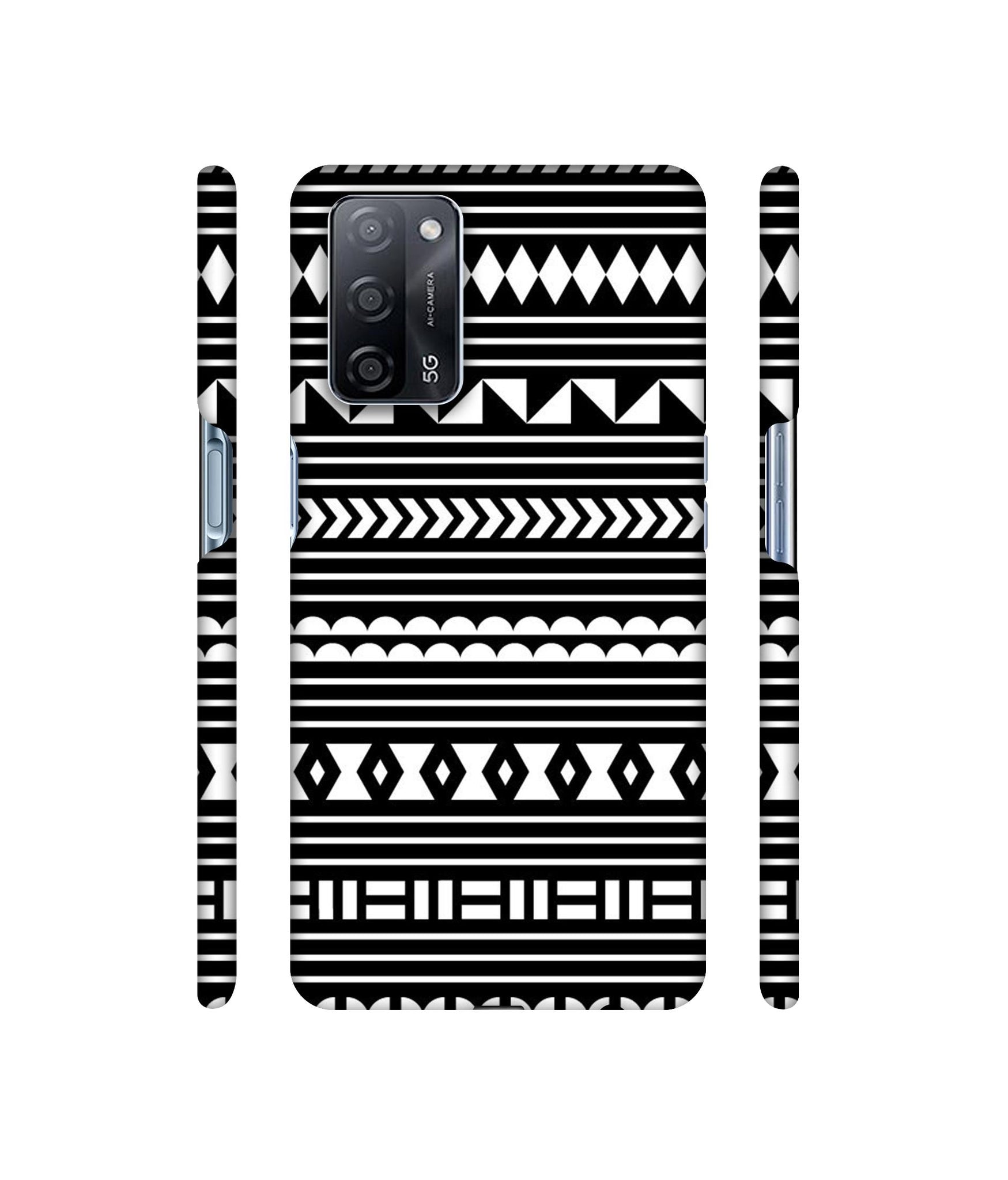 Black Pattern Designer Hard Back Cover for Oppo A53s 5G