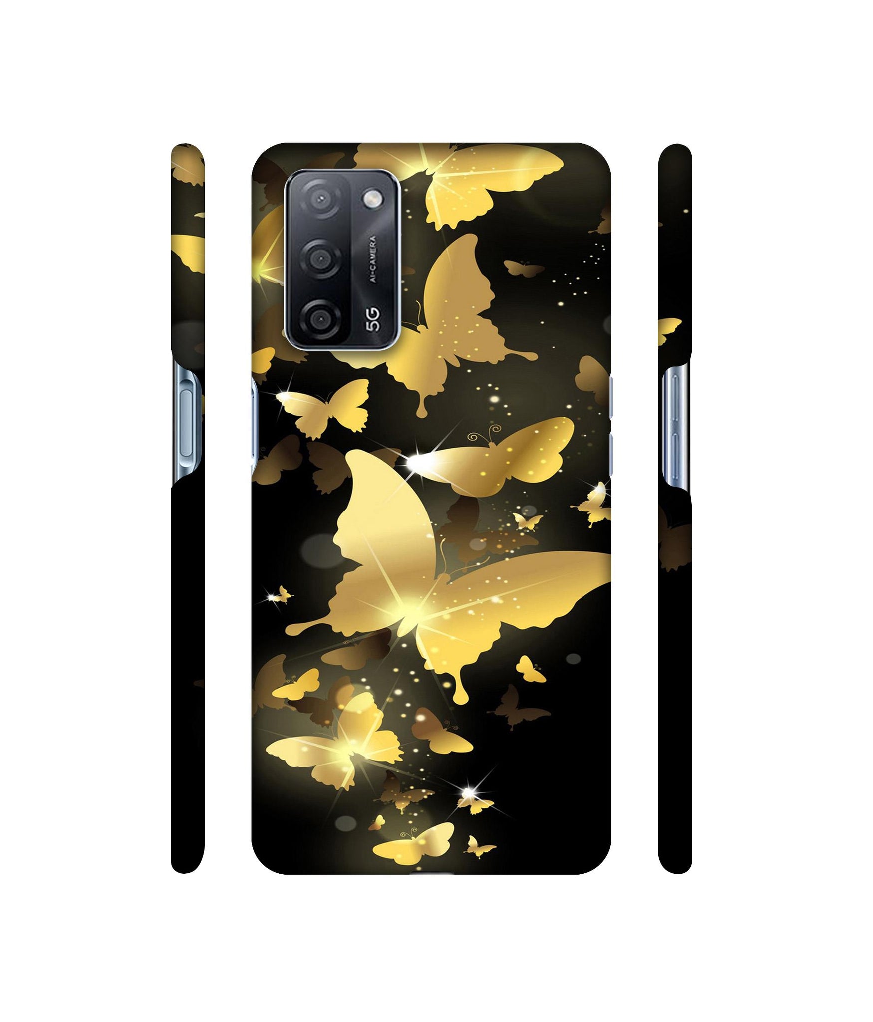 Golden Butterfly Pattern Designer Hard Back Cover for Oppo A53s 5G