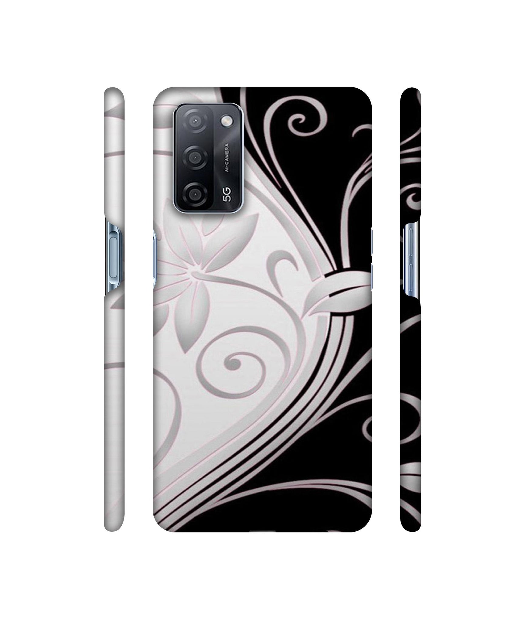 Black And White Flower Designer Hard Back Cover for Oppo A53s 5G