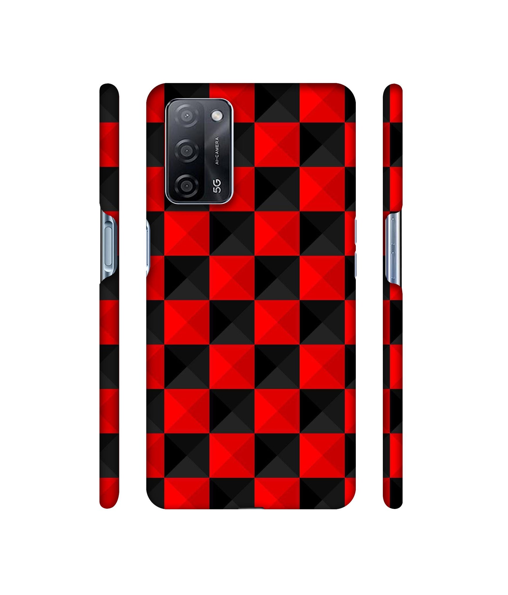 Red N Black Cubes Designer Hard Back Cover for Oppo A53s 5G