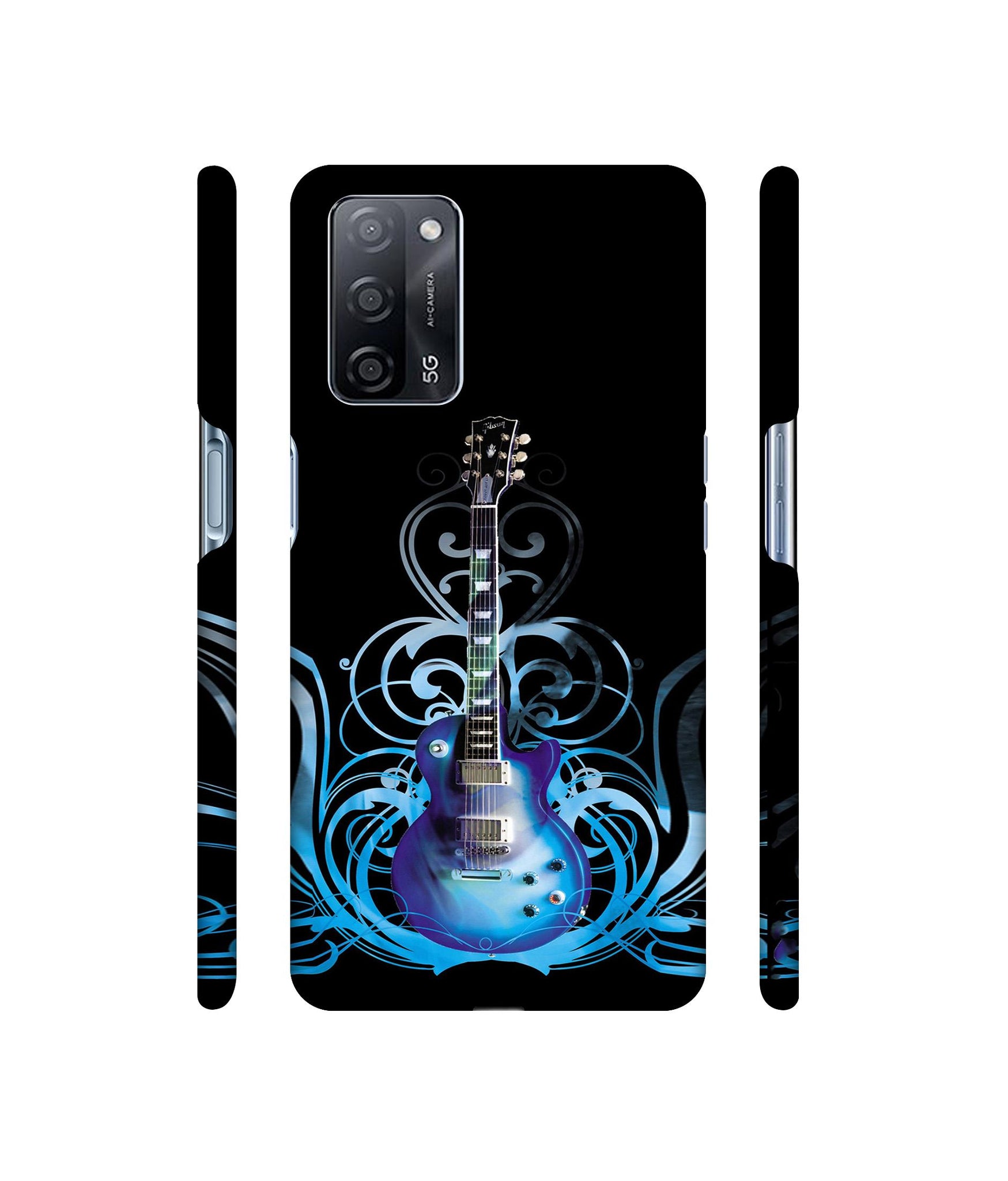 Guitar In Blue Pattern Designer Hard Back Cover for Oppo A53s 5G