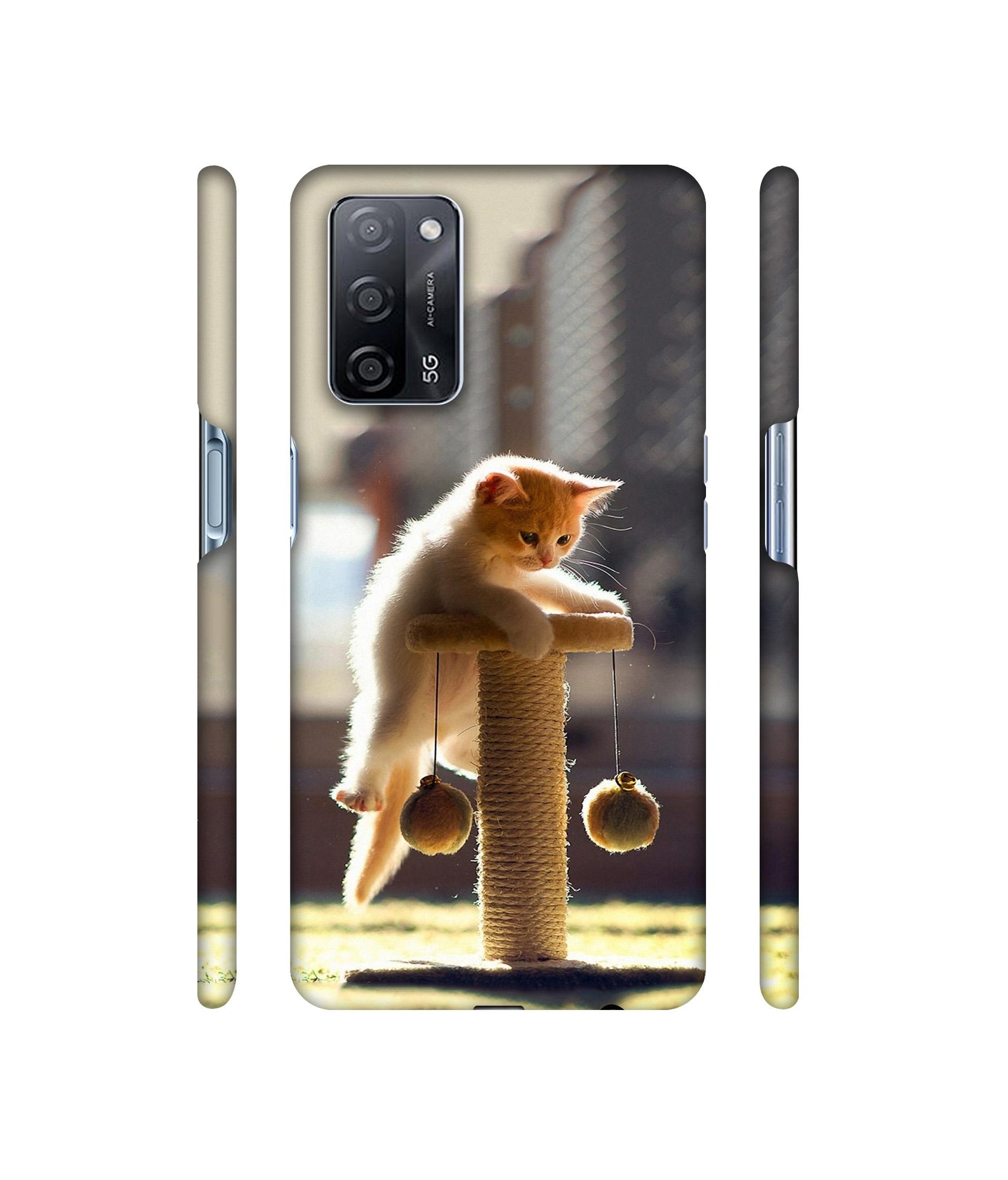 Cat Climbing Designer Hard Back Cover for Oppo A53s 5G