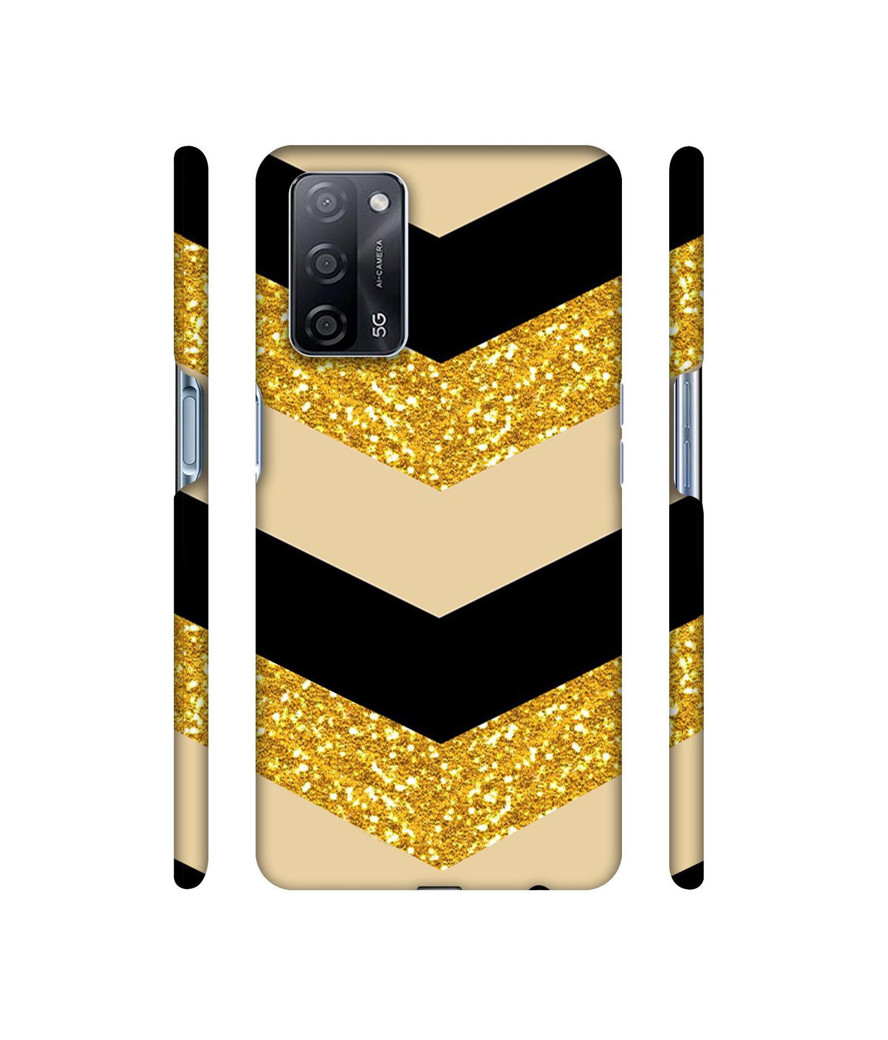 Black & Gold Designer Hard Back Cover for Oppo A53s 5G