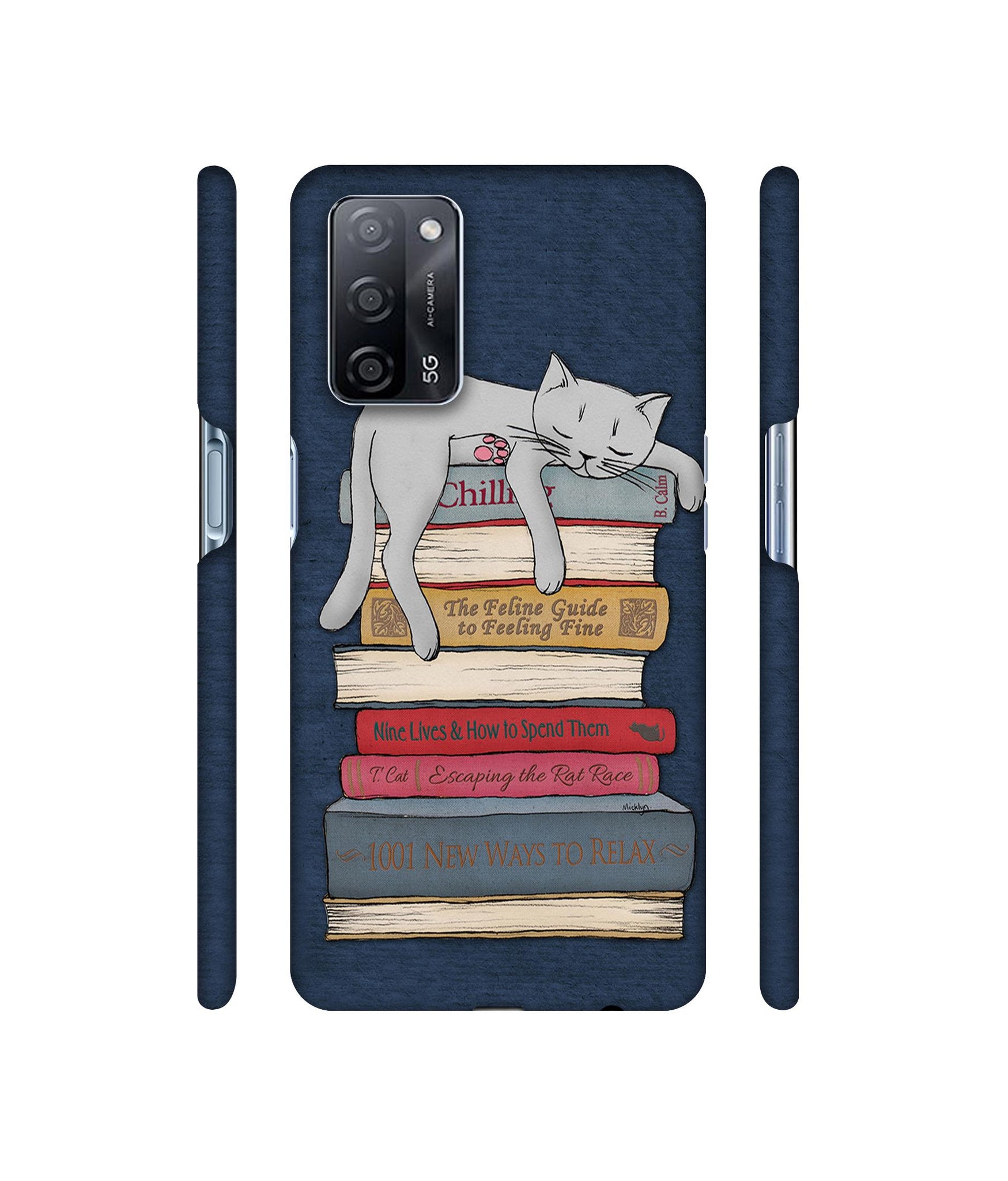 Cat Sleeping On The Books Designer Hard Back Cover for Oppo A53s 5G