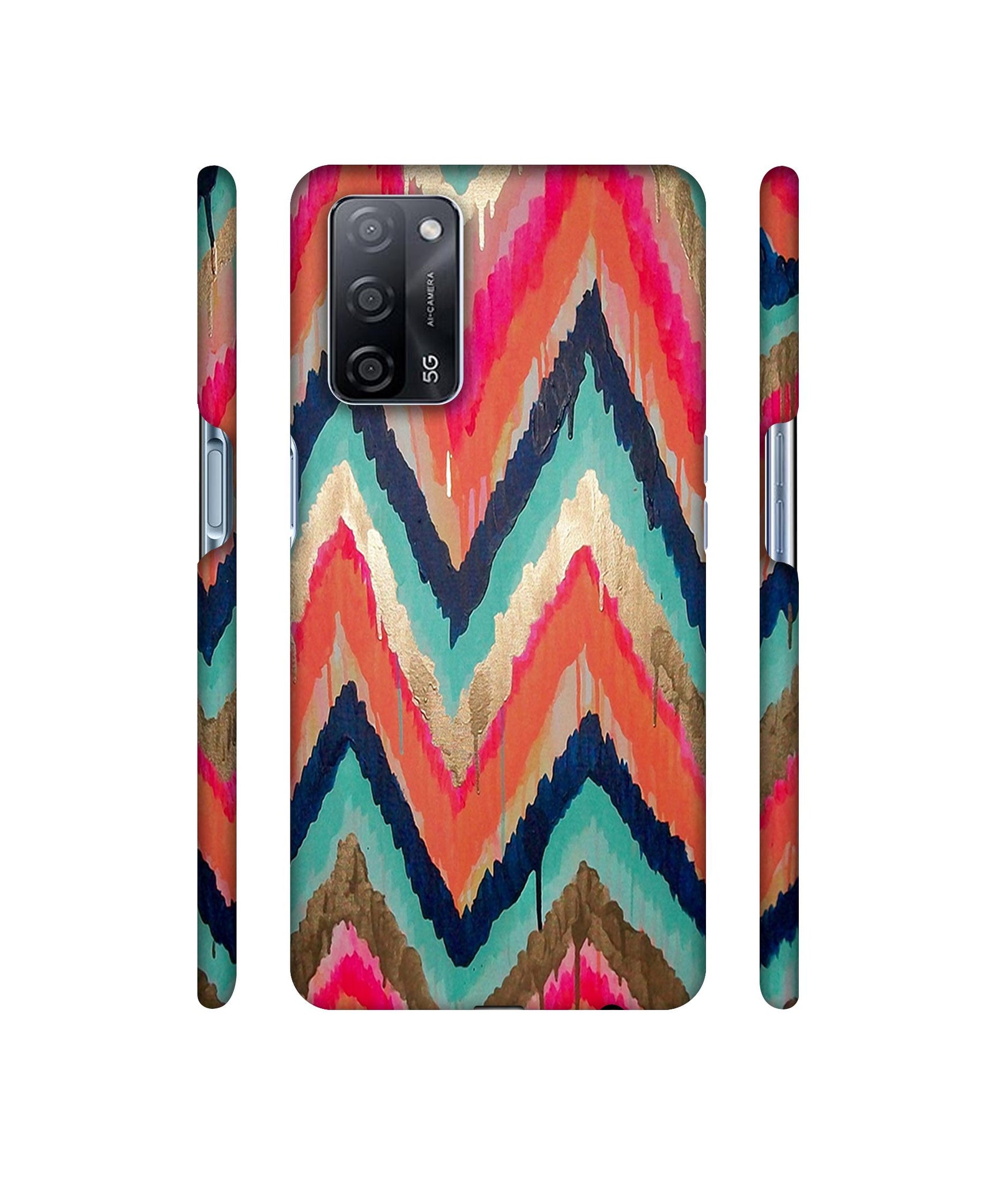 Colorful Zig-Zag Lines Art Designer Hard Back Cover for Oppo A53s 5G