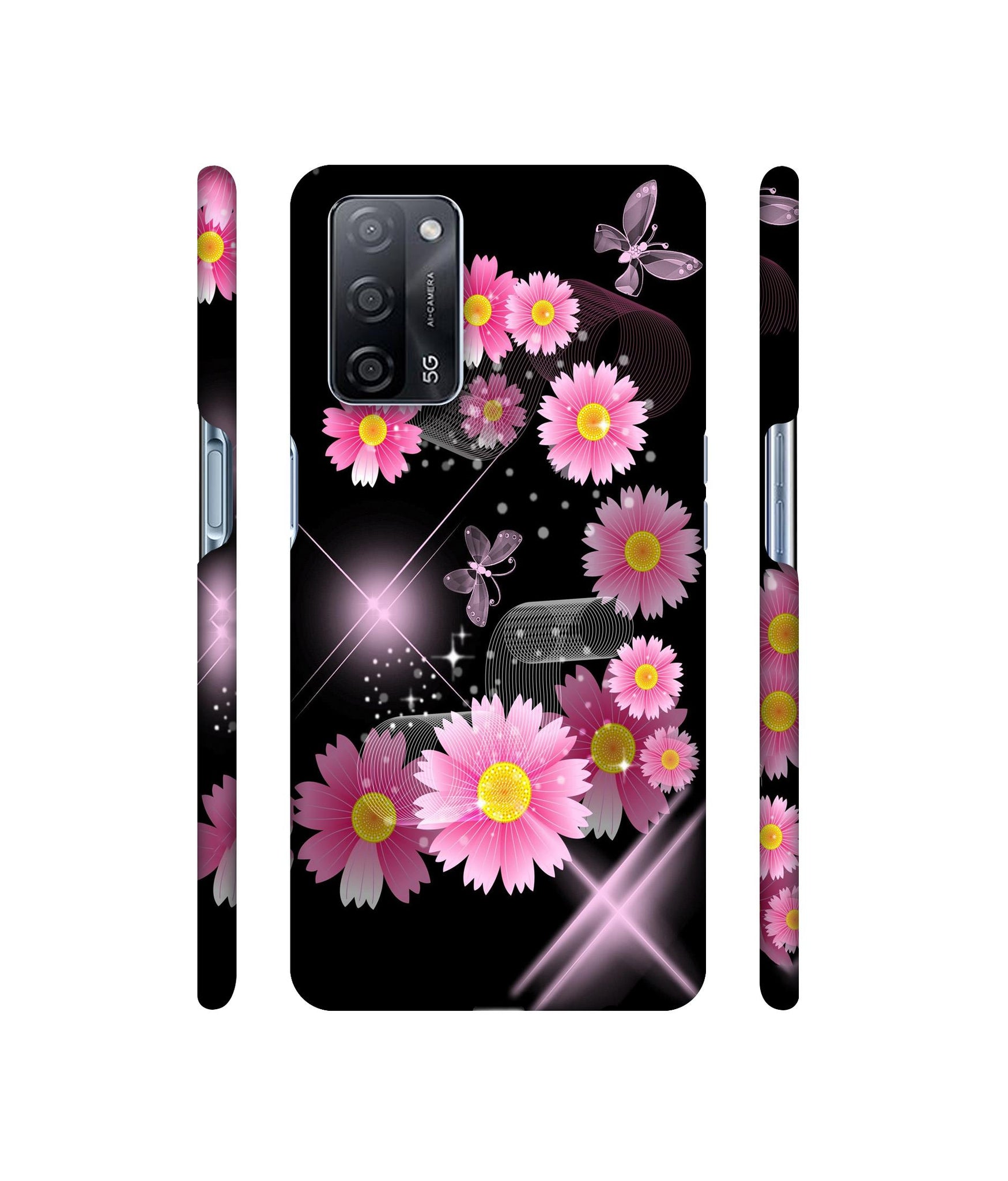 Pink Flower Designer Hard Back Cover for Oppo A53s 5G