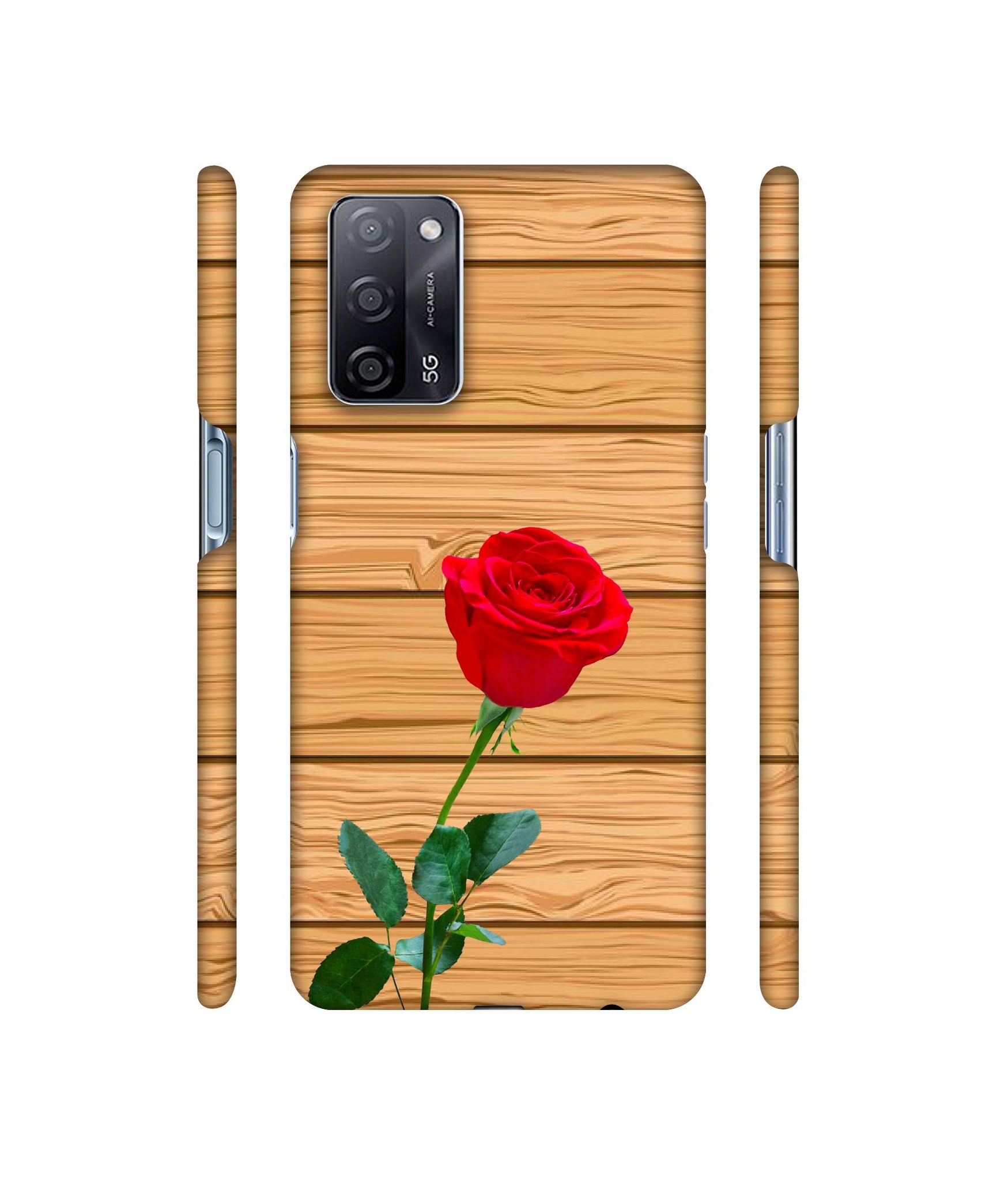 Rose With Wooden Texture Designer Hard Back Cover for Oppo A53s 5G
