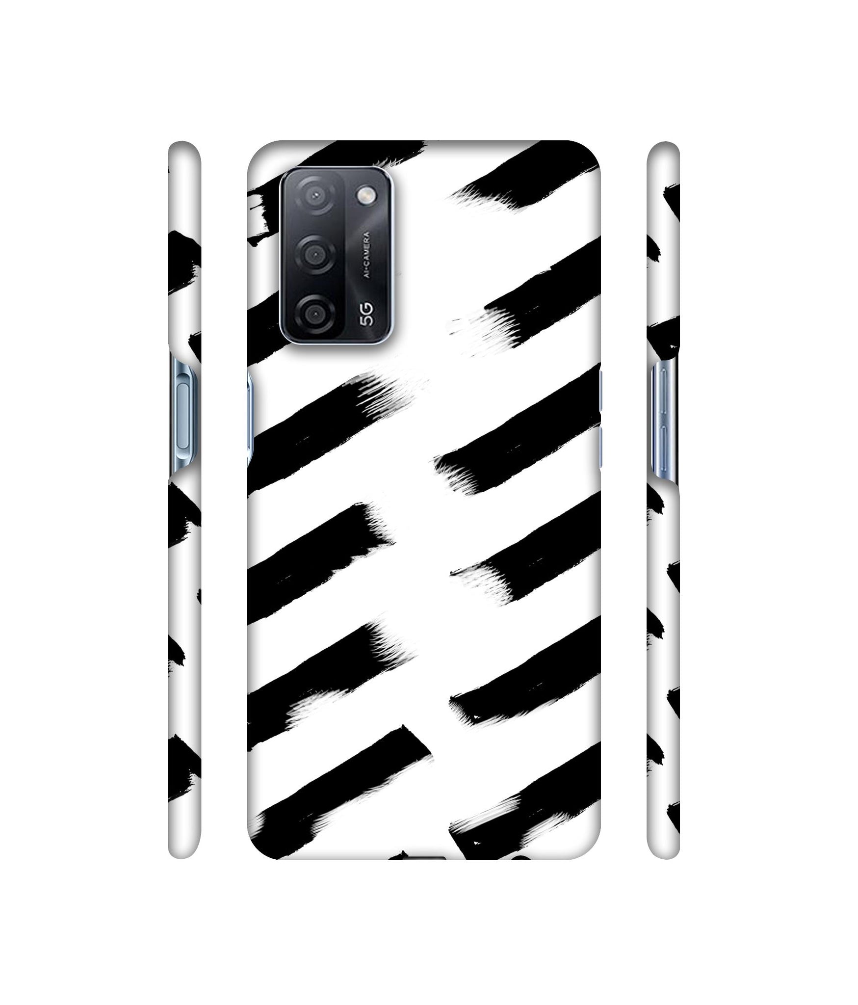 Black & White Rectangle Designer Hard Back Cover for Oppo A53s 5G