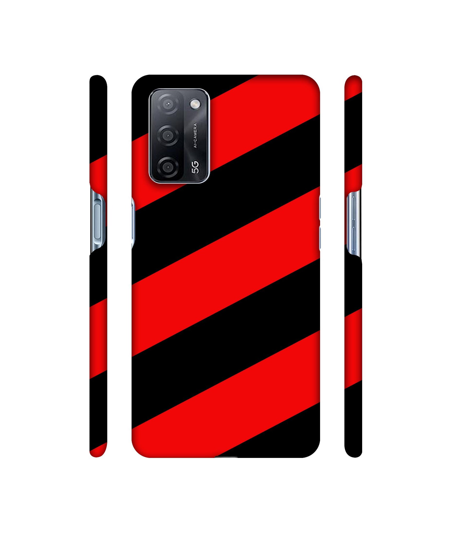 Red and Black Line Designer Hard Back Cover for Oppo A53s 5G