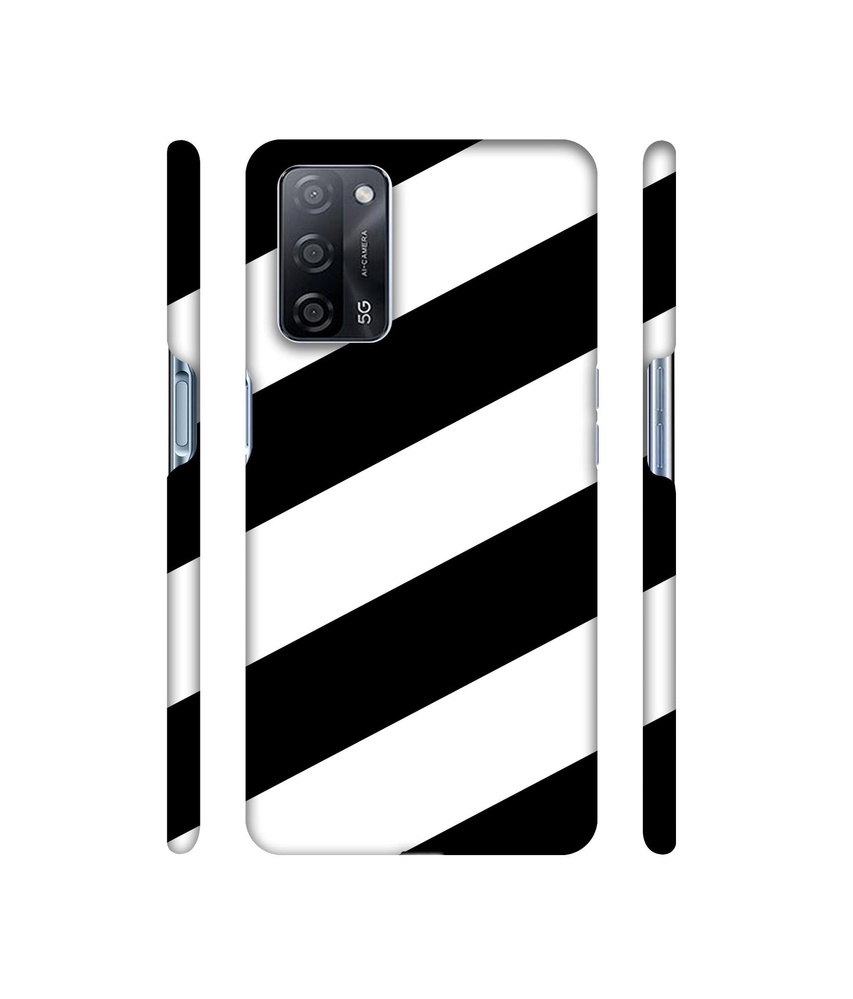 Black & White Line Designer Hard Back Cover for Oppo A53s 5G