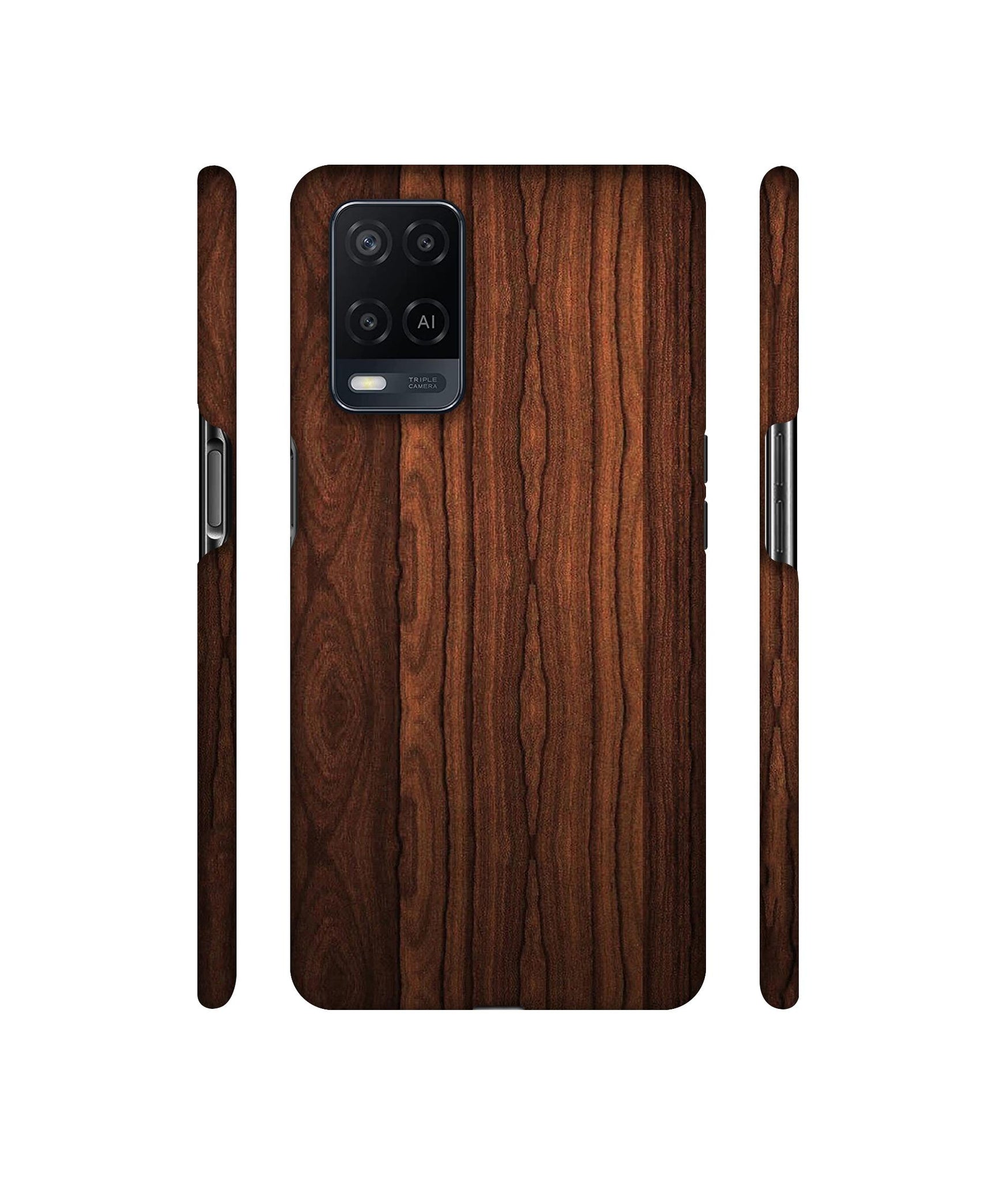 Brown Wooden Texture Designer Hard Back Cover for Oppo A54 4G