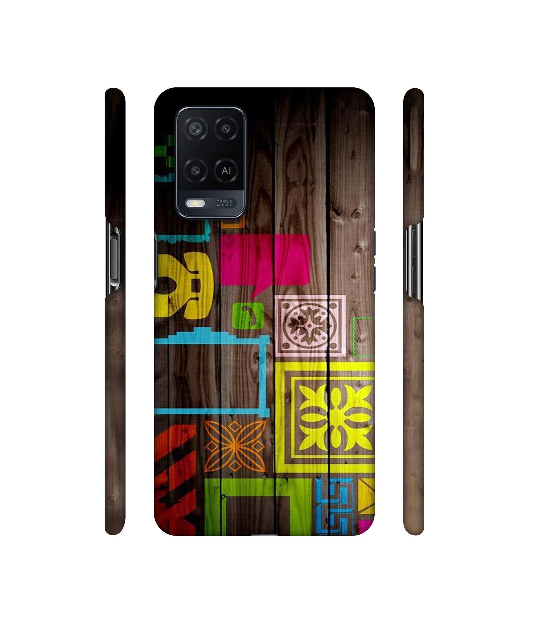 Stamps on Wooden Texture Designer Hard Back Cover for Oppo A54 4G