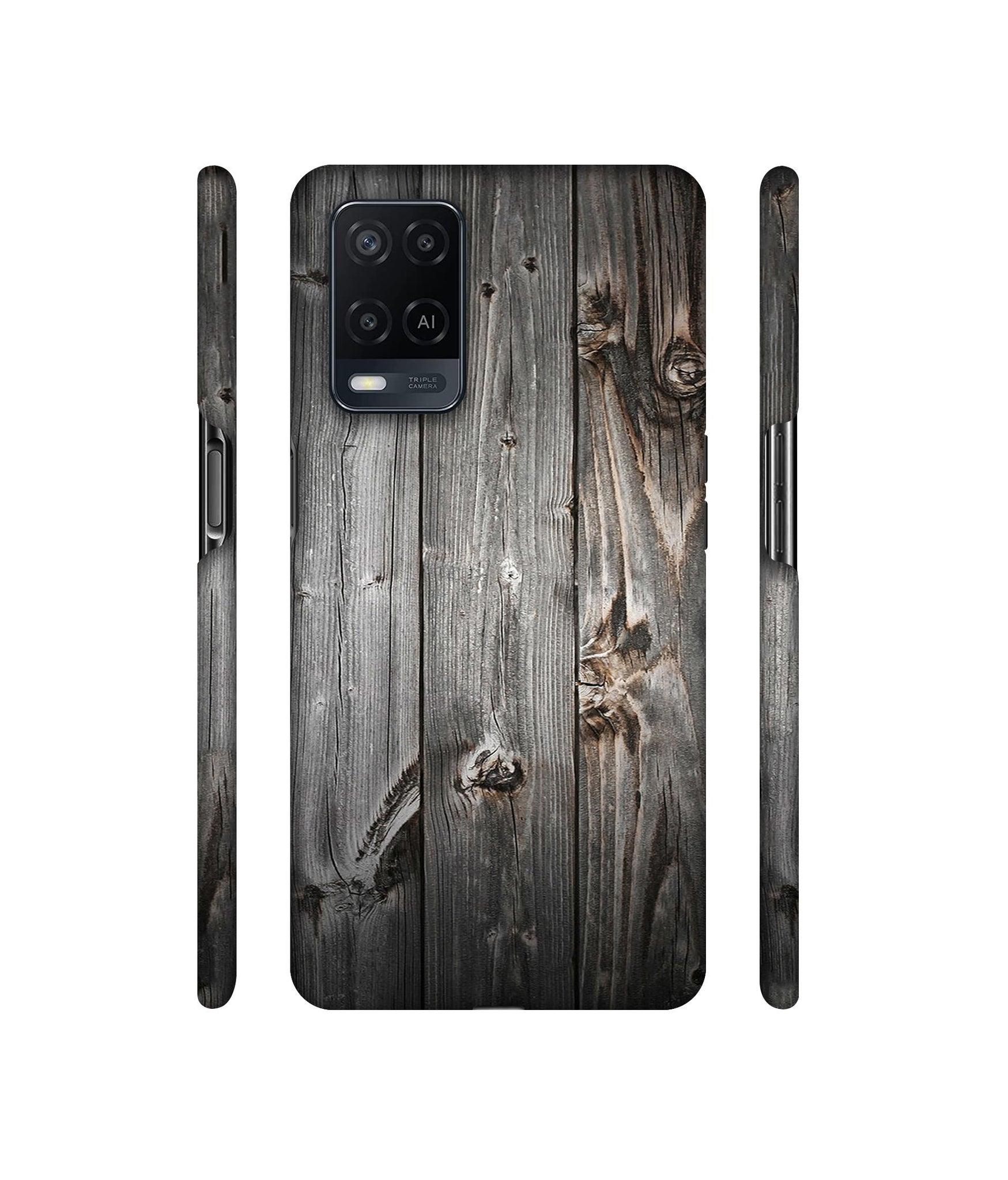 Grey Wooden Texture Designer Hard Back Cover for Oppo A54 4G