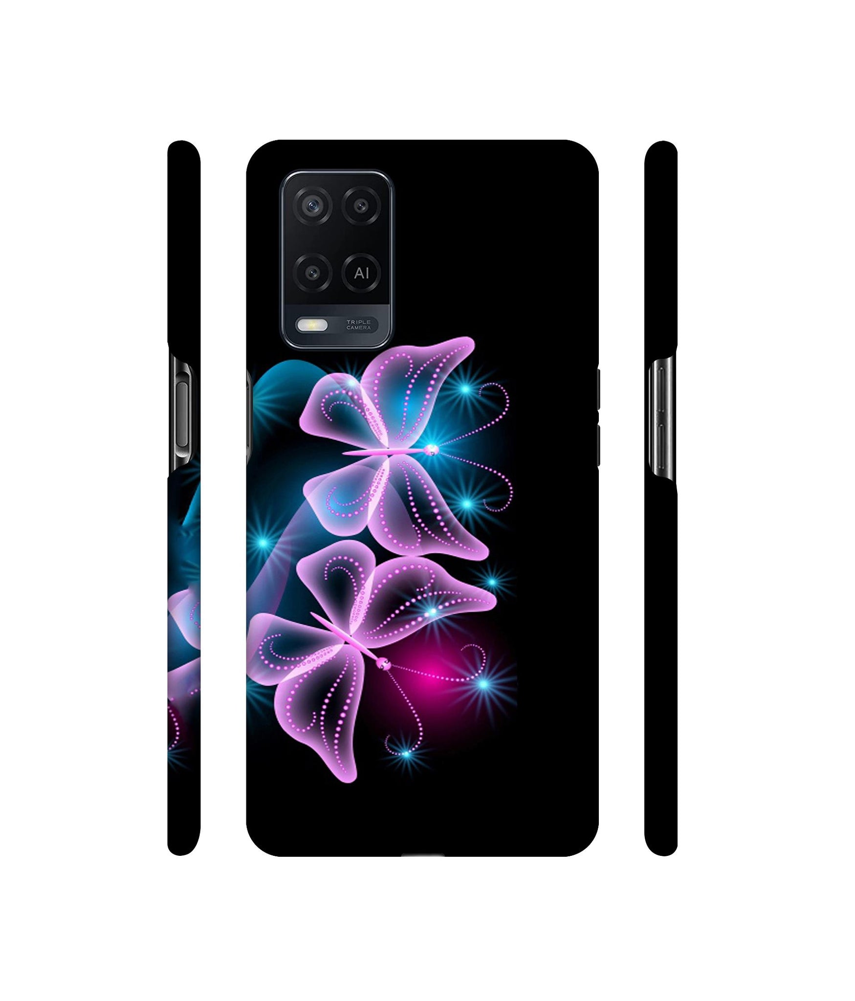 Butterflies Neon Light Designer Hard Back Cover for Oppo A54 4G
