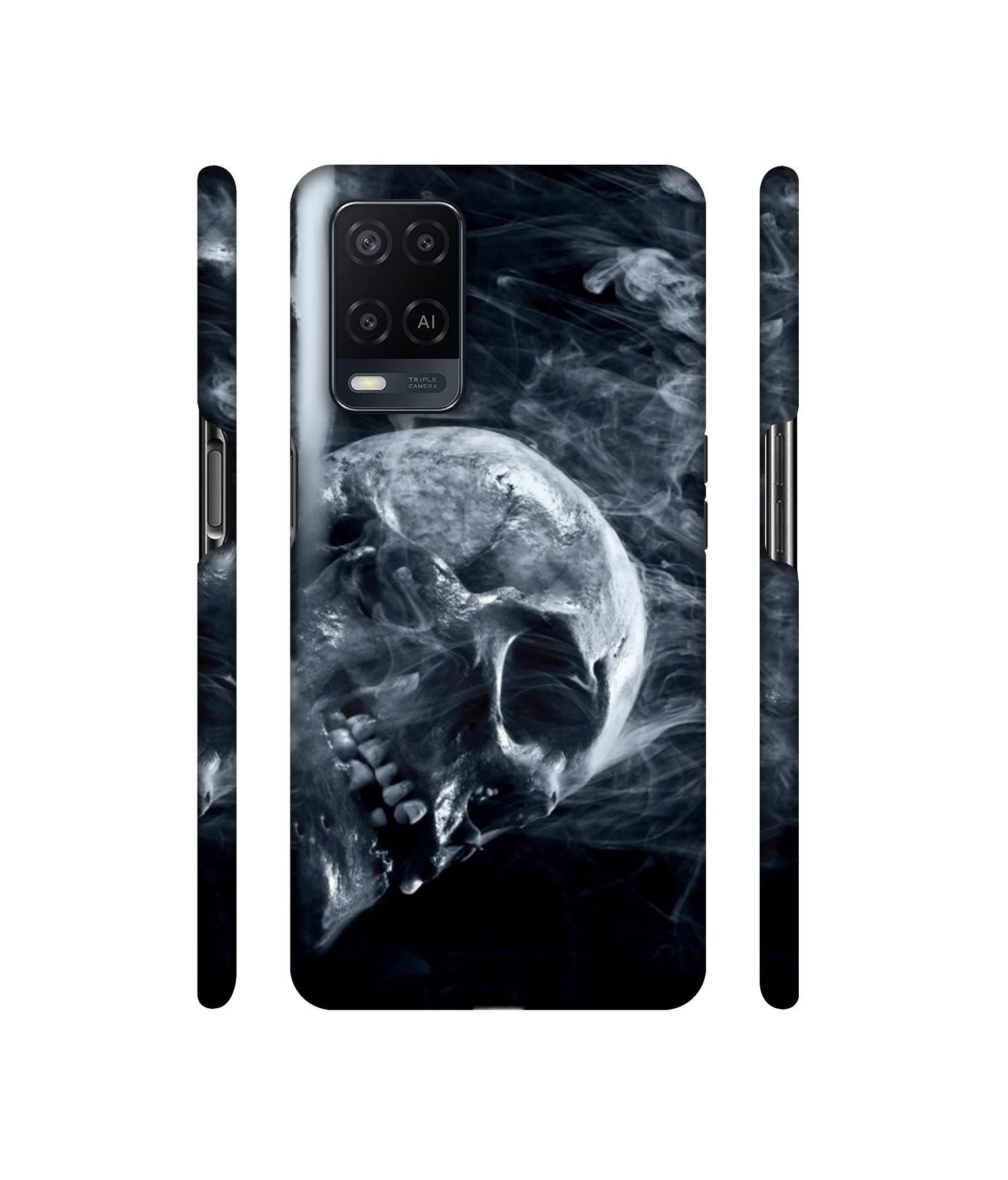 Skull Smoke Blue Scary Death Designer Hard Back Cover for Oppo A54 4G