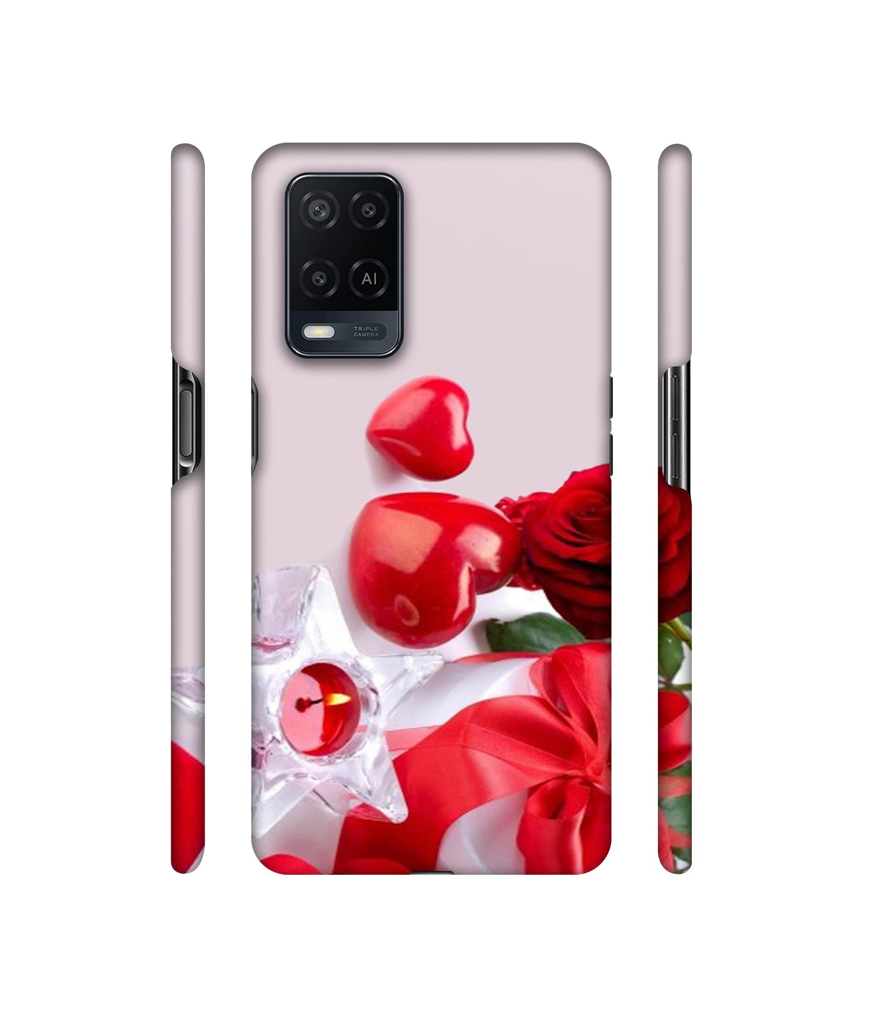 Red Rose Heart Valentines Couple Designer Hard Back Cover for Oppo A54 4G