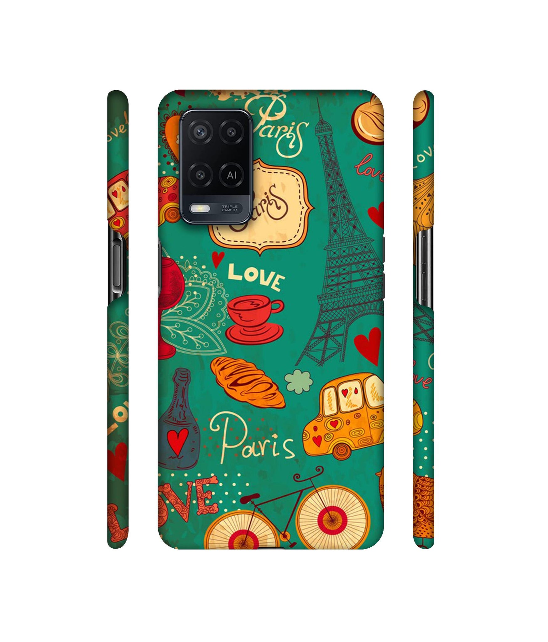 Paris Love Print Designer Hard Back Cover for Oppo A54 4G