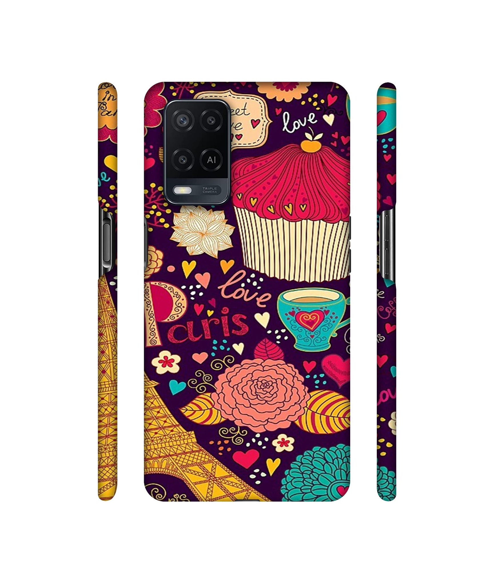 Paris Flower Love Designer Hard Back Cover for Oppo A54 4G
