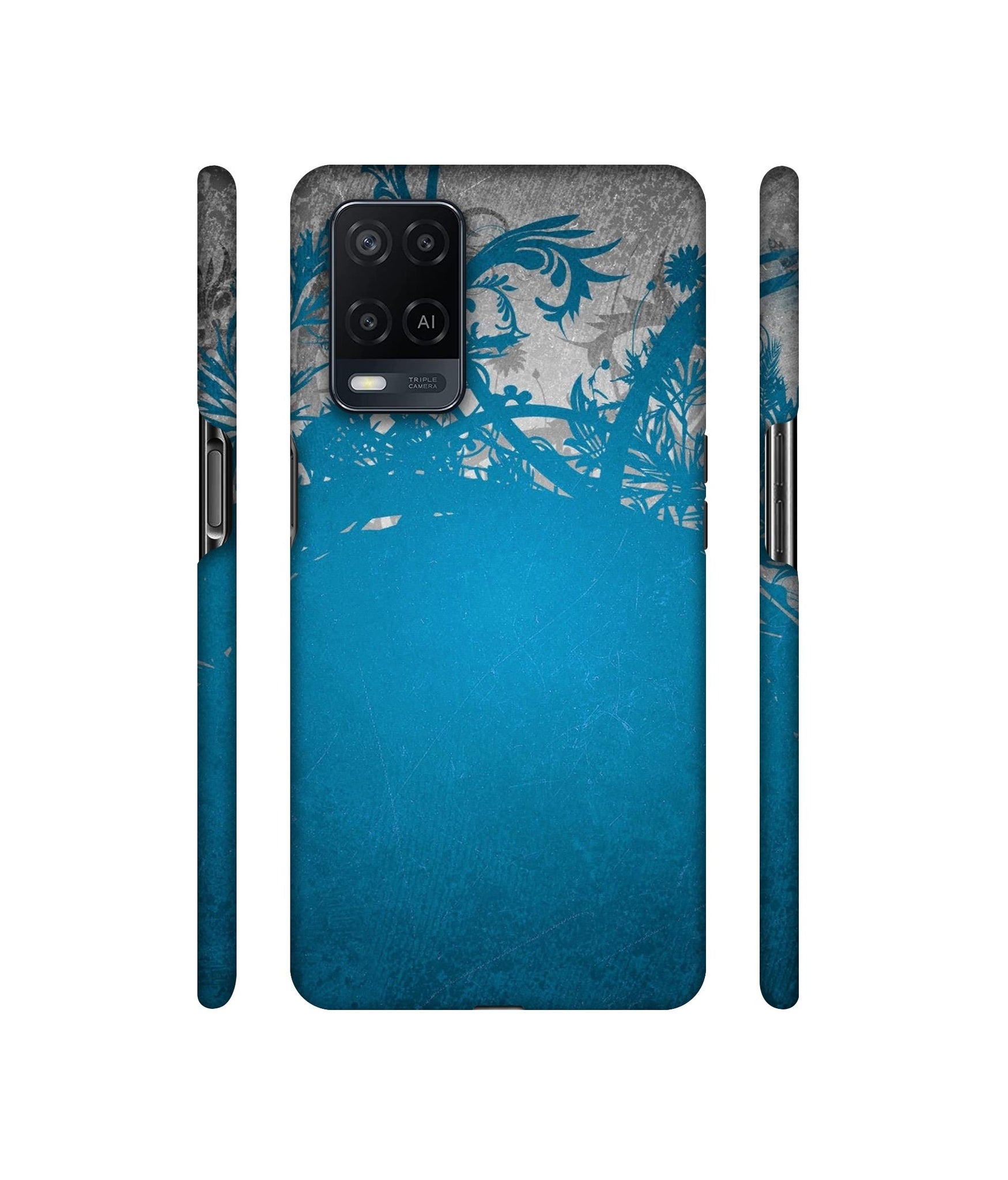Blue Floral Pattern Designer Hard Back Cover for Oppo A54 4G