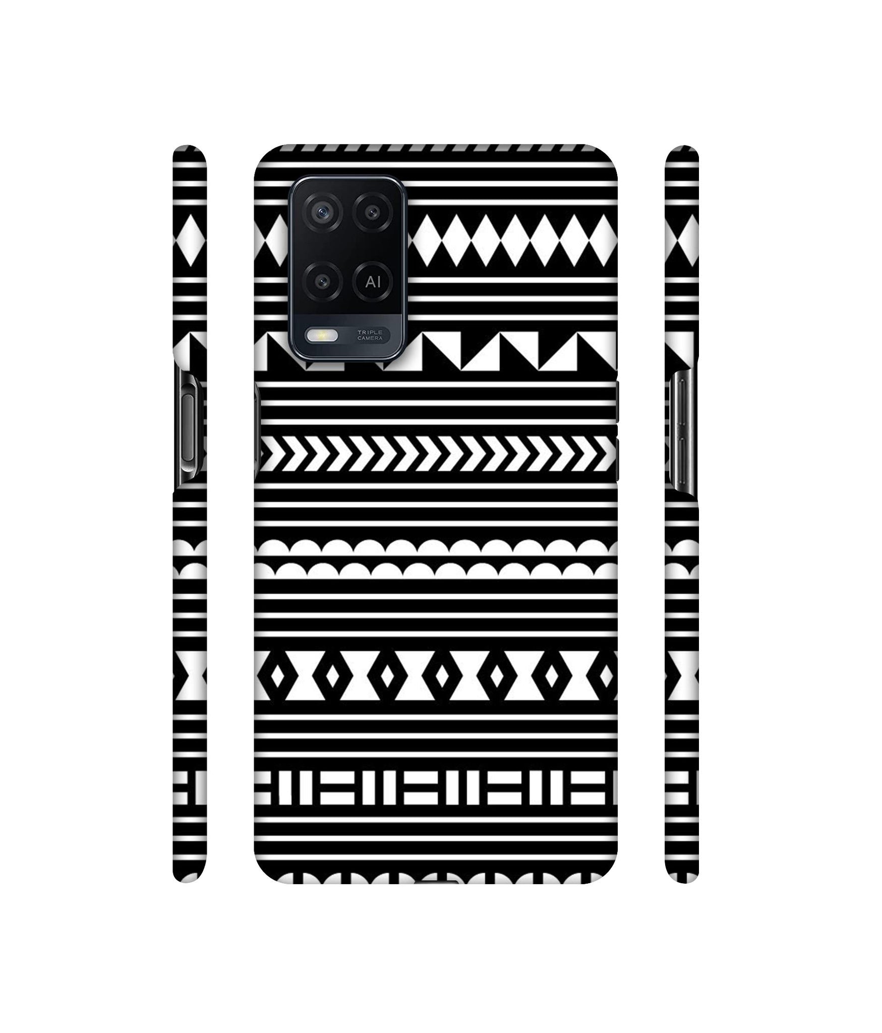 Black Pattern Designer Hard Back Cover for Oppo A54 4G