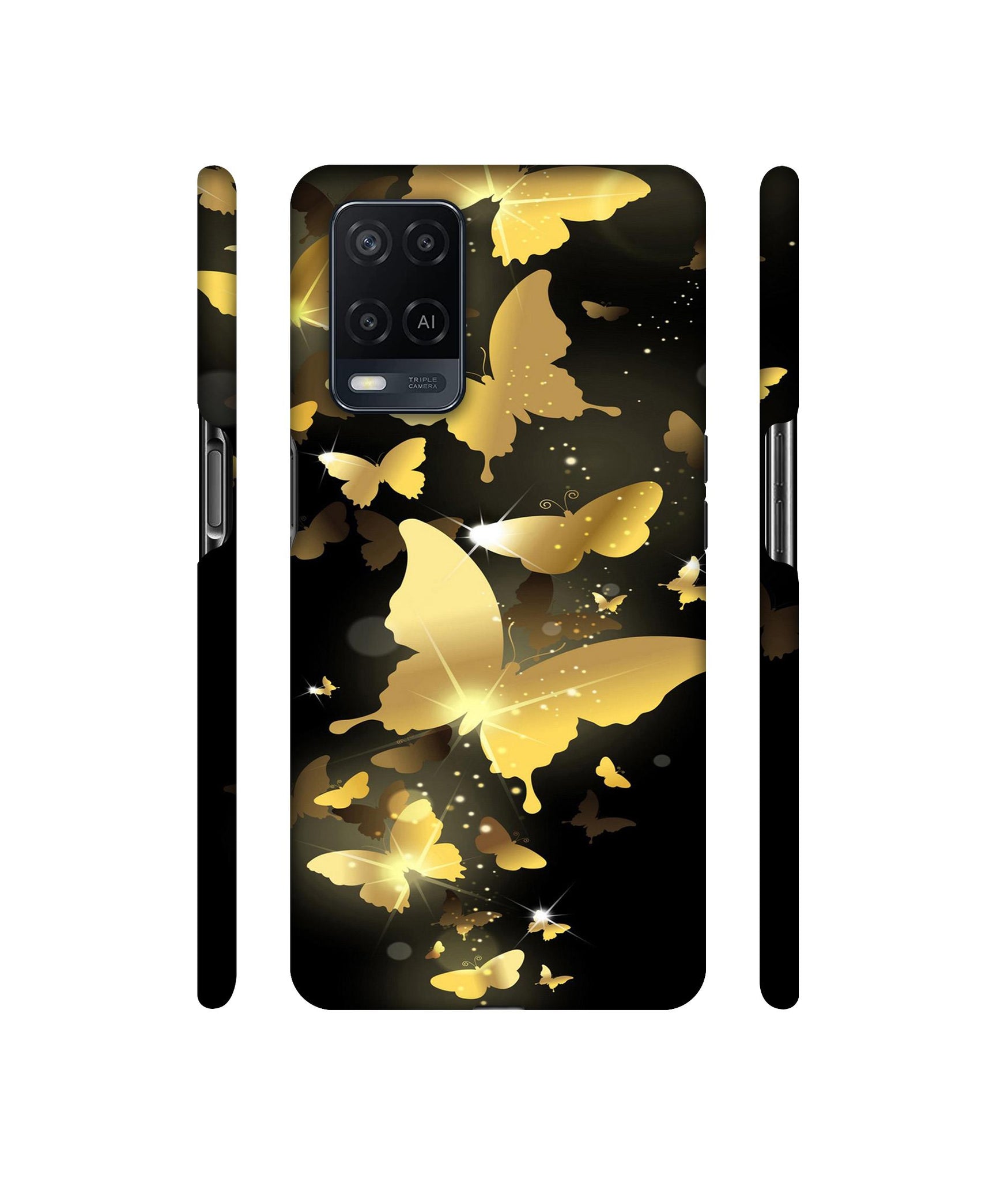 Golden Butterfly Pattern Designer Hard Back Cover for Oppo A54 4G
