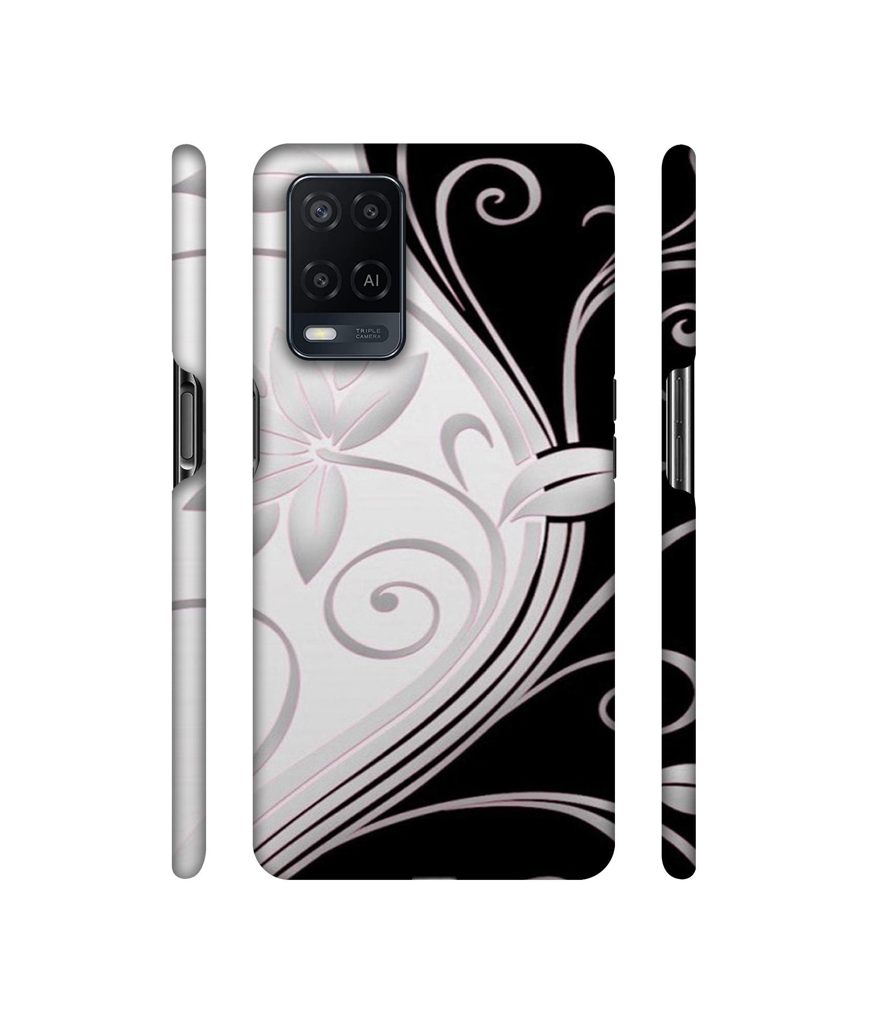 Black And White Flower Designer Hard Back Cover for Oppo A54 4G
