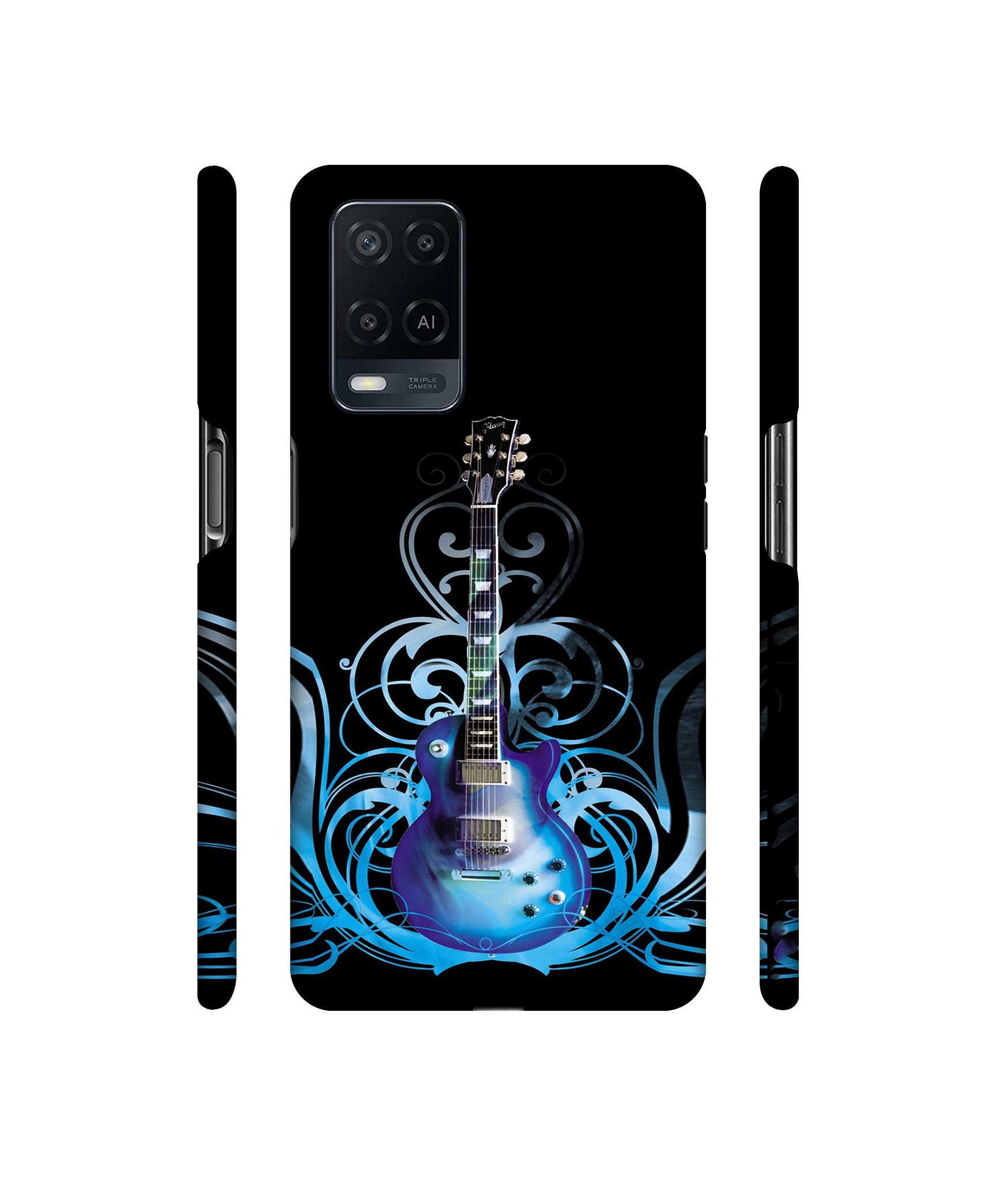Guitar In Blue Pattern Designer Hard Back Cover for Oppo A54 4G