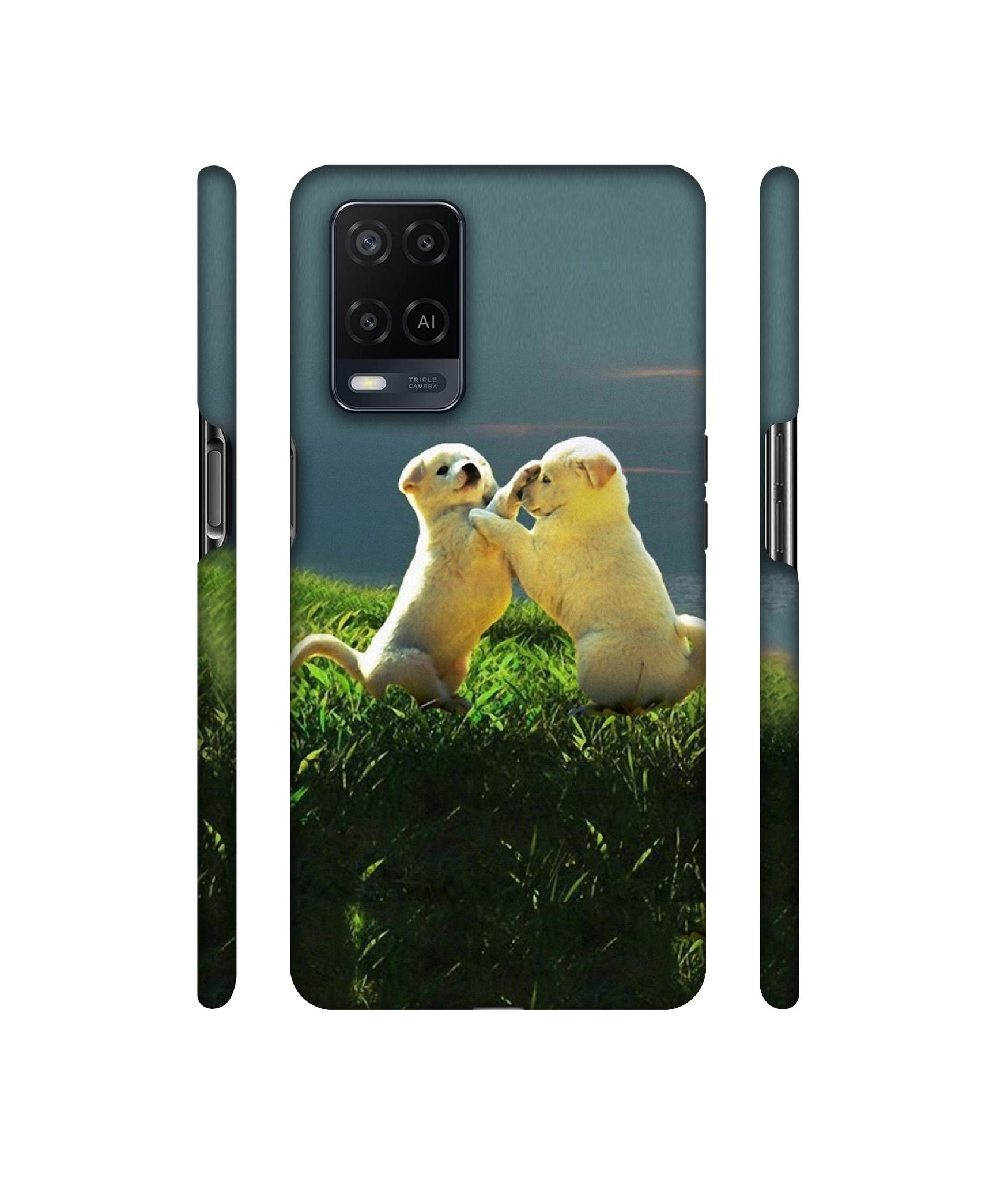 Puppy Couple Sunset Designer Hard Back Cover for Oppo A54 4G